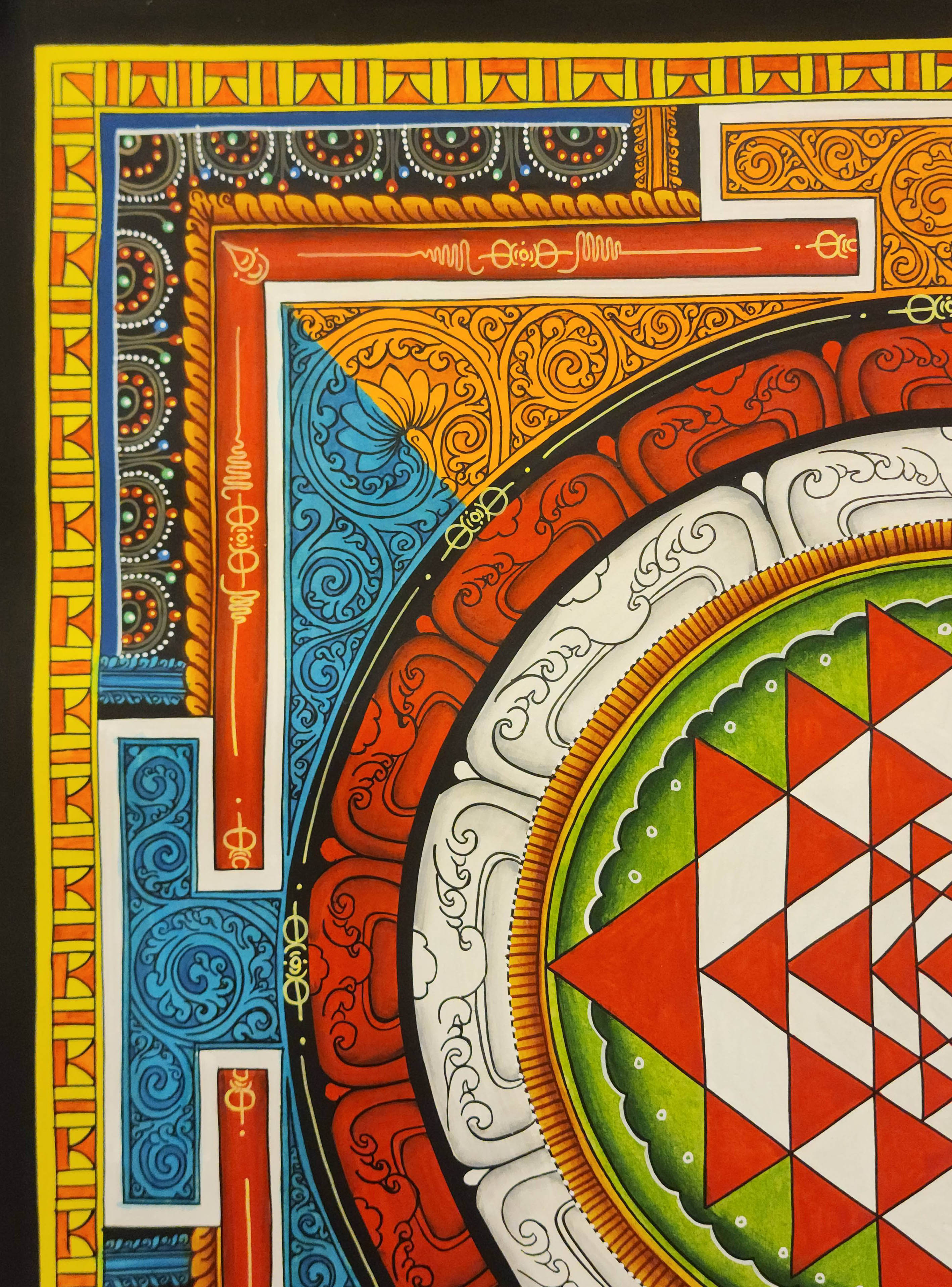 Sri Yantra Mandala, Buddhist Handmade Paubha Painting, Newari Style