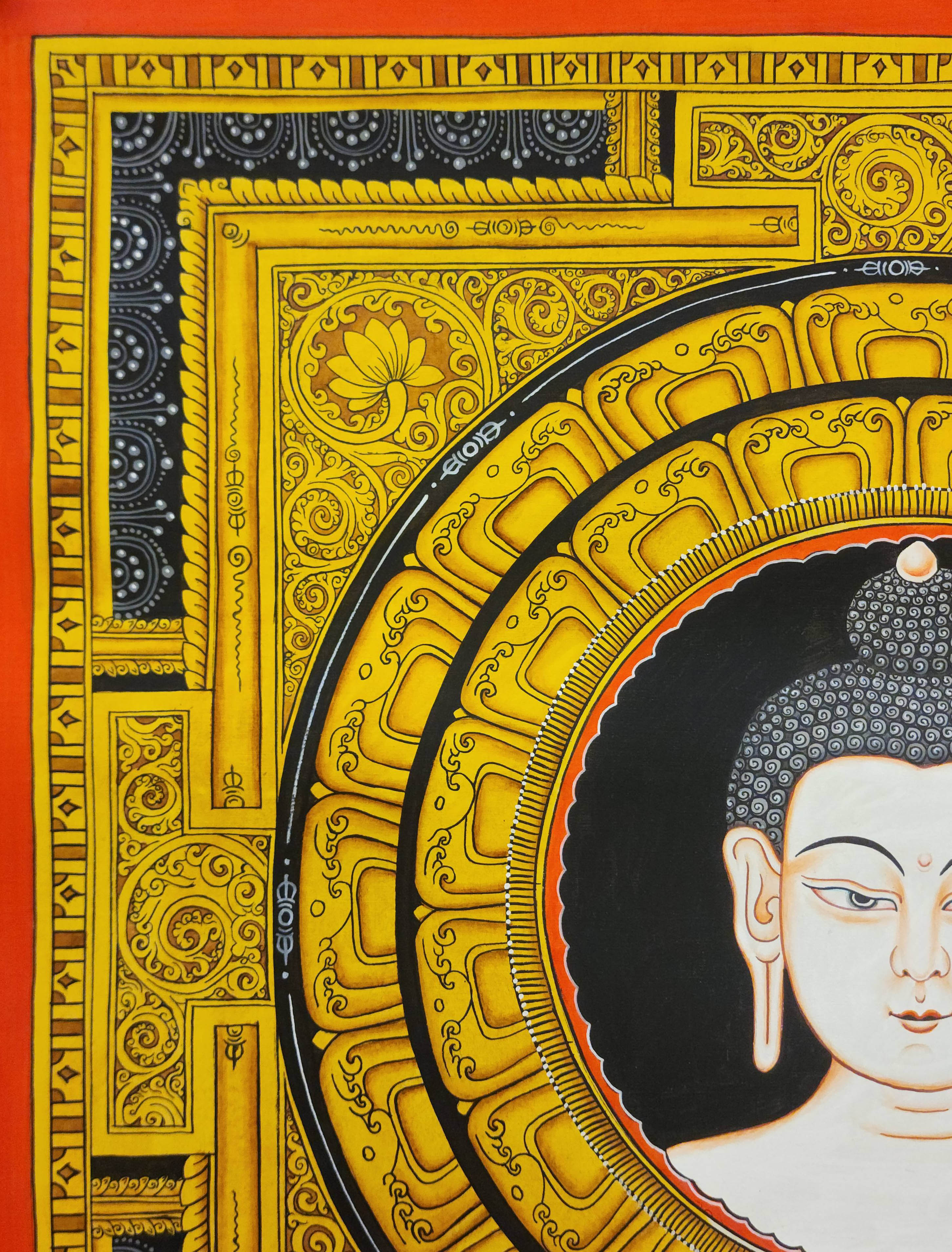 Buddha Head Mandala, Buddhist Handmade Paubha Painting, Newari Style