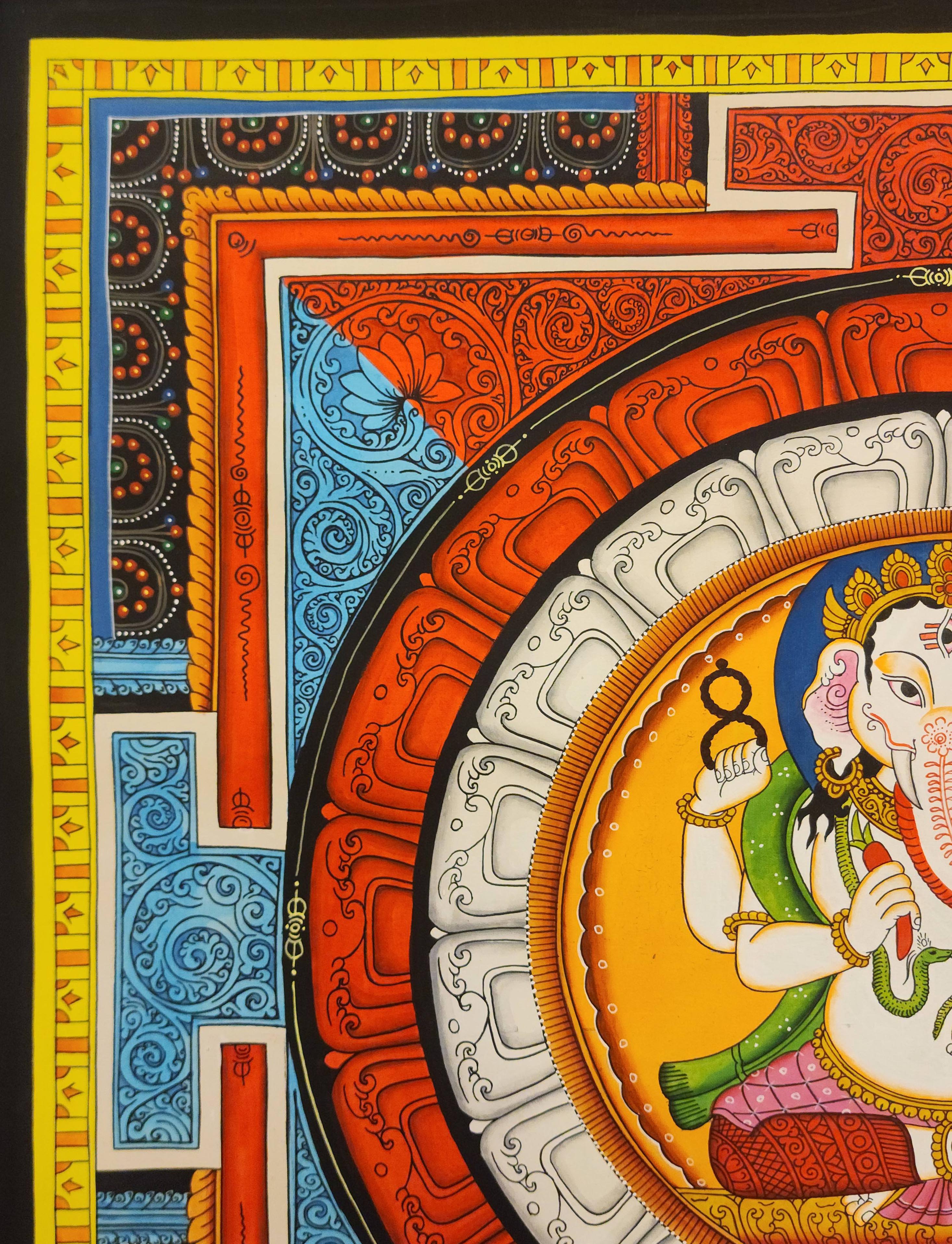 Ganesh Mandala, Buddhist Handmade Paubha Painting, Newari Style