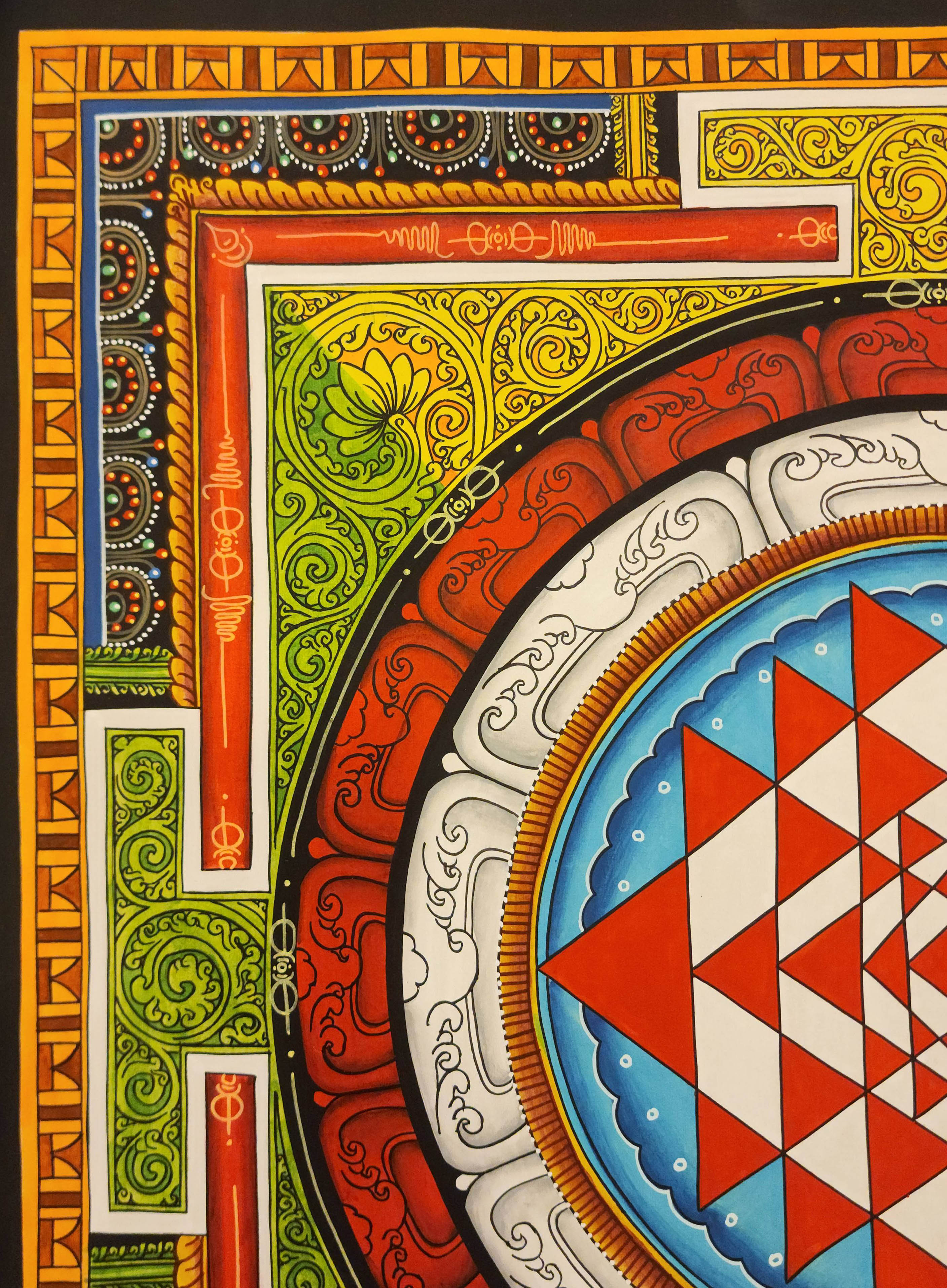 Sri Yantra Mandala, Buddhist Handmade Paubha Painting, Newari Style