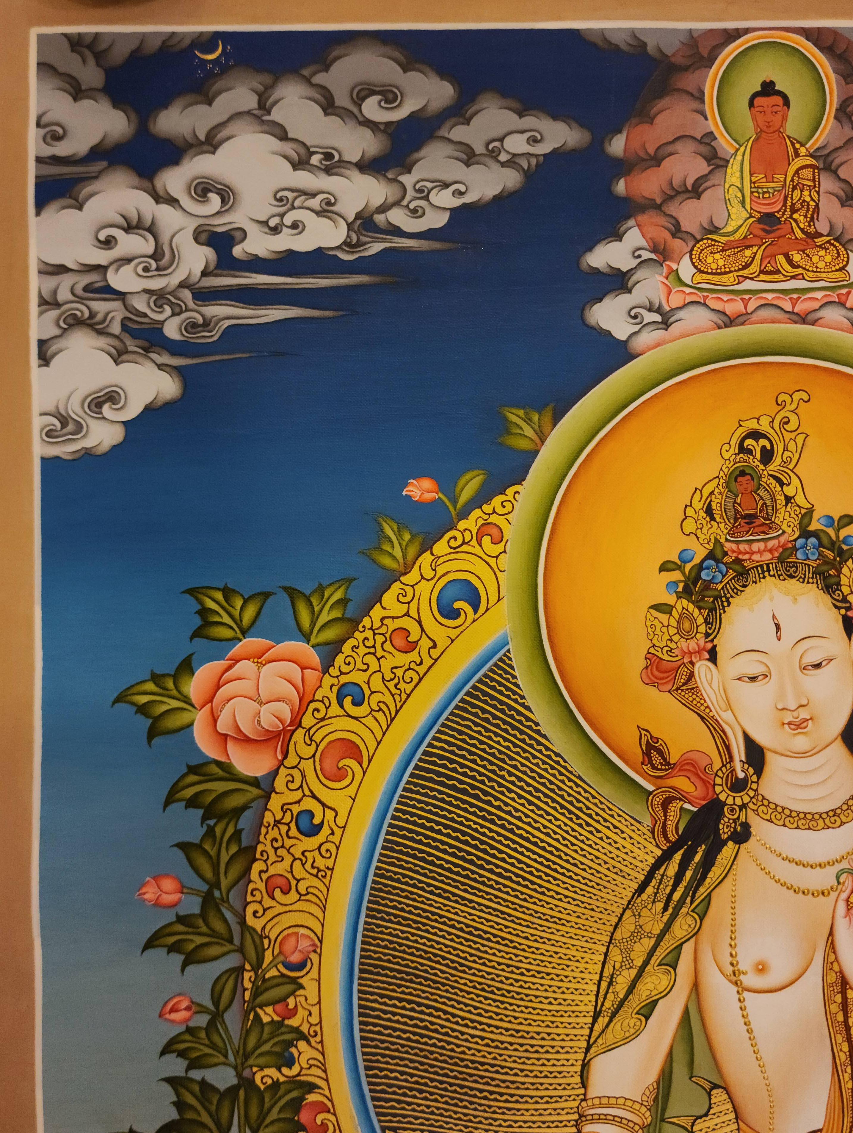 White Tara, Buddhist Handmade Thangka Painting, Tibetan Style, <span Style=
