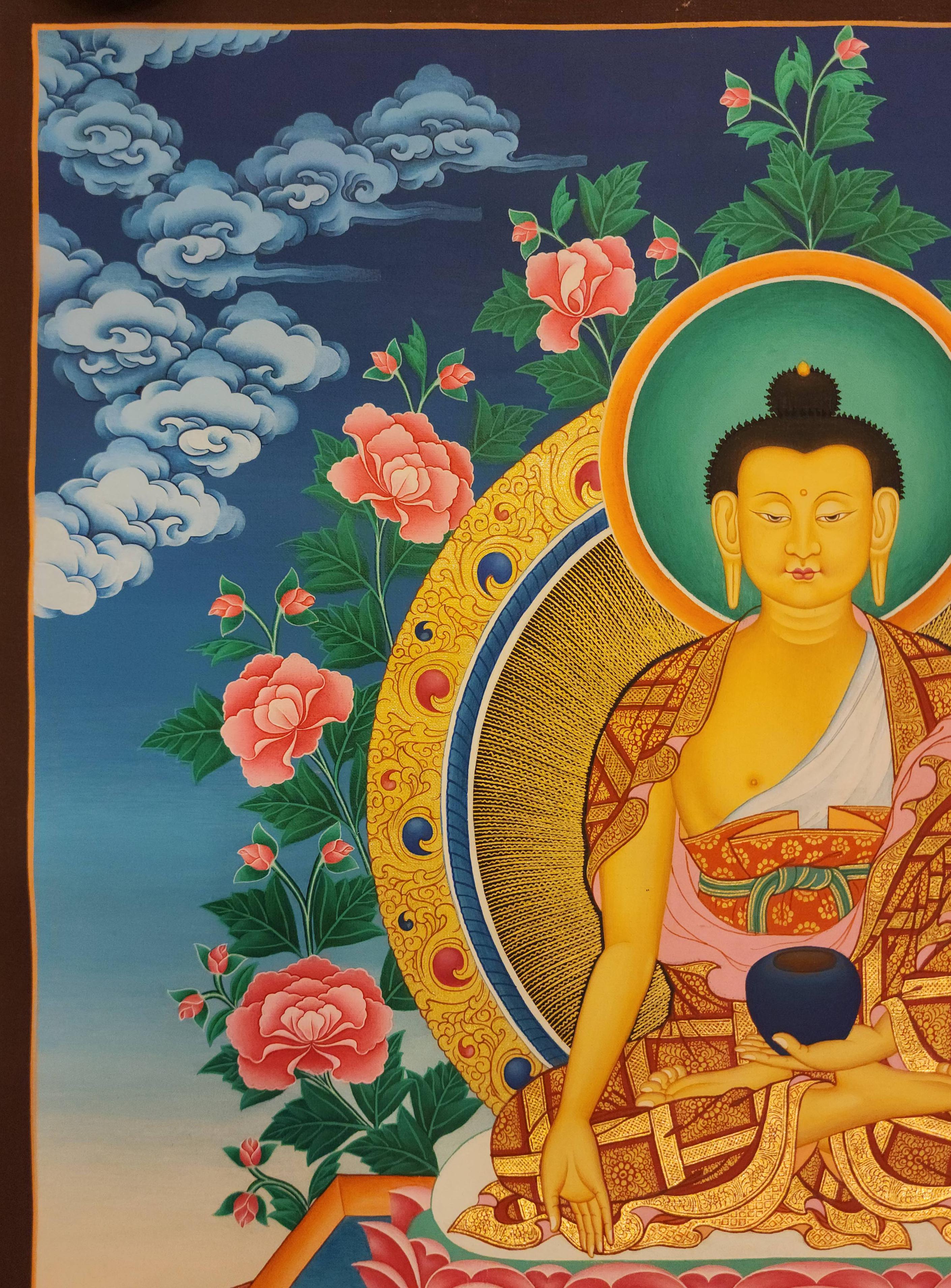 Ratnasambhava Buddha, Buddhist Handmade Thangka Painting, Tibetan Style, <span Style=