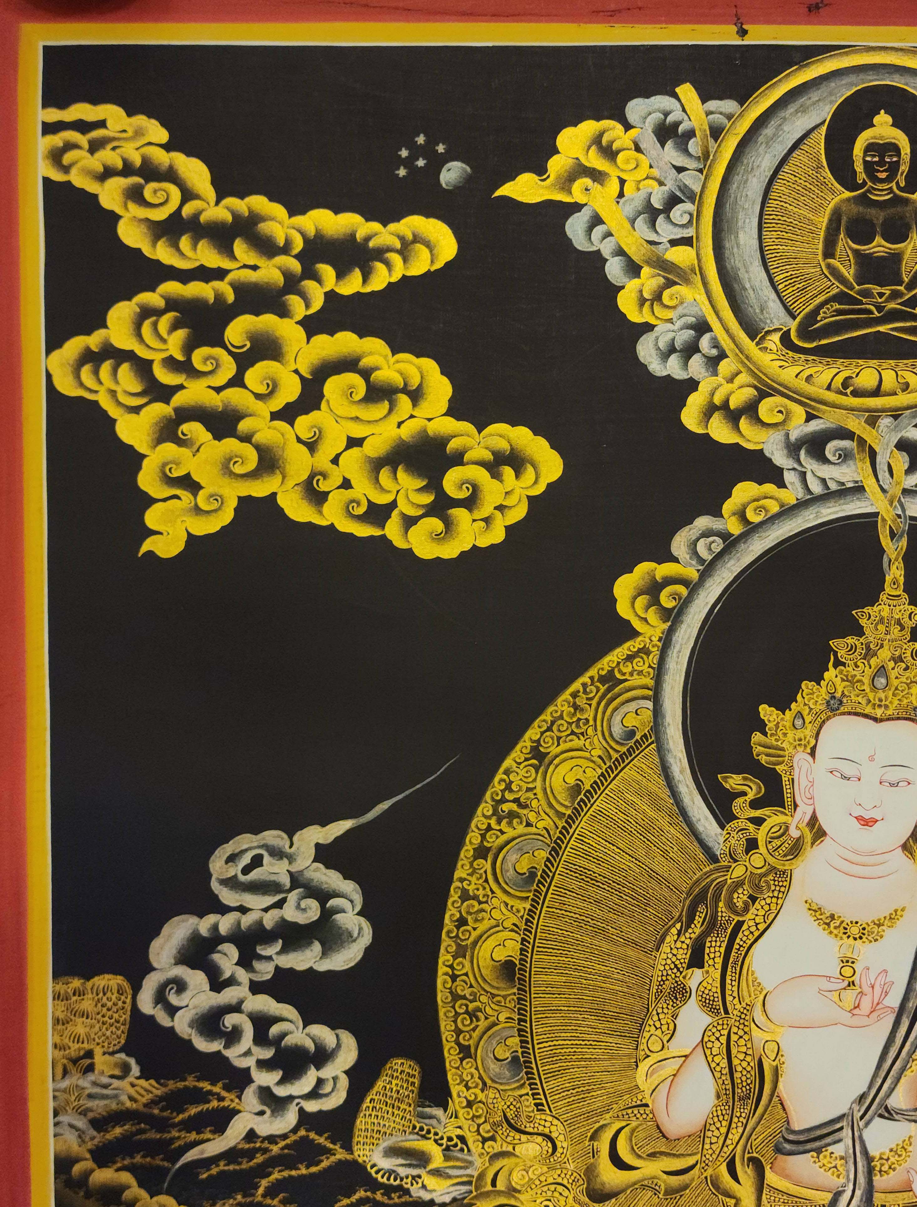 Vajrasattva, Buddhist Handmade Thangka Painting, Tibetan Style, <span Style=