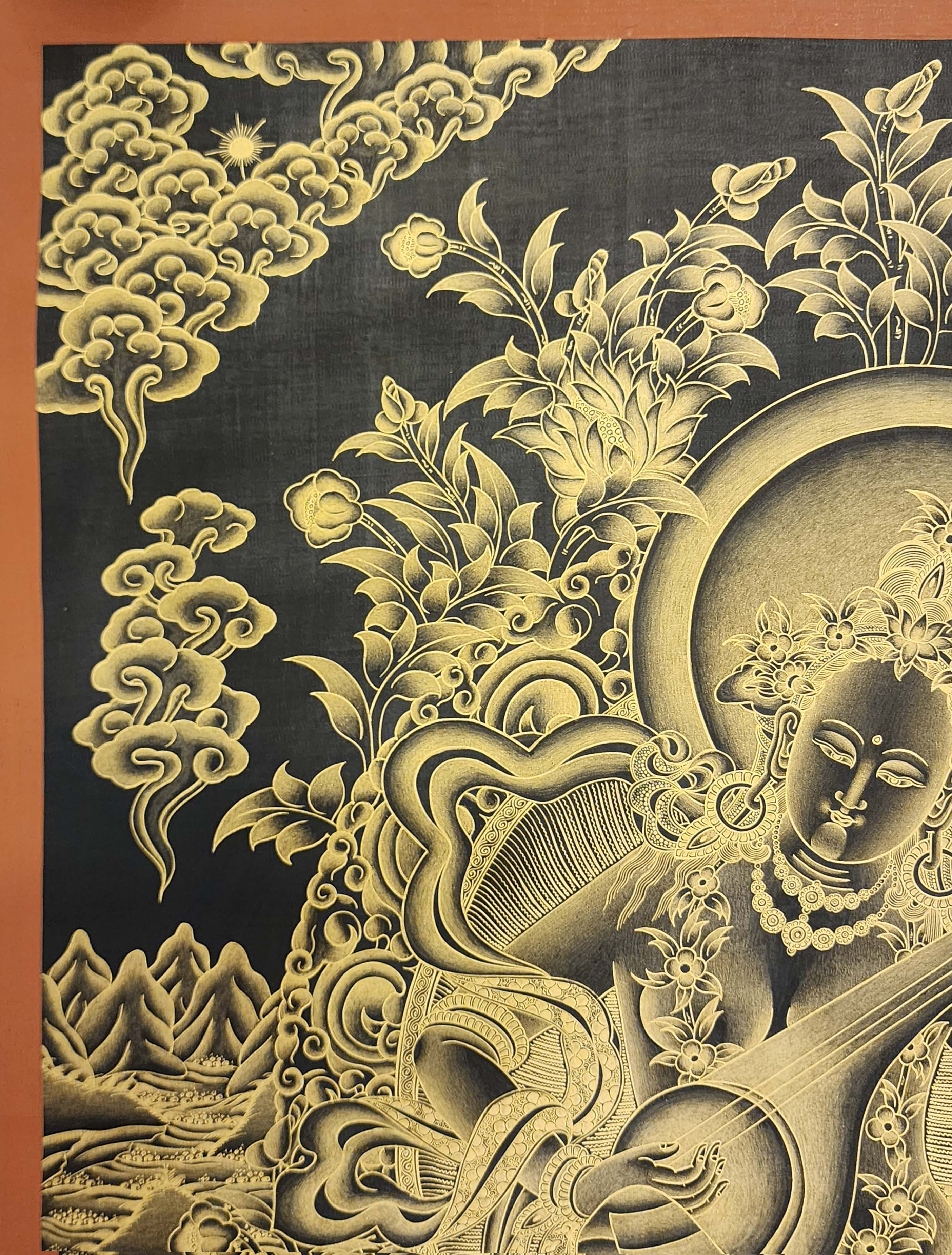 Saraswati, Buddhist Handmade Thangka Painting, Tibetan Style, <span Style=