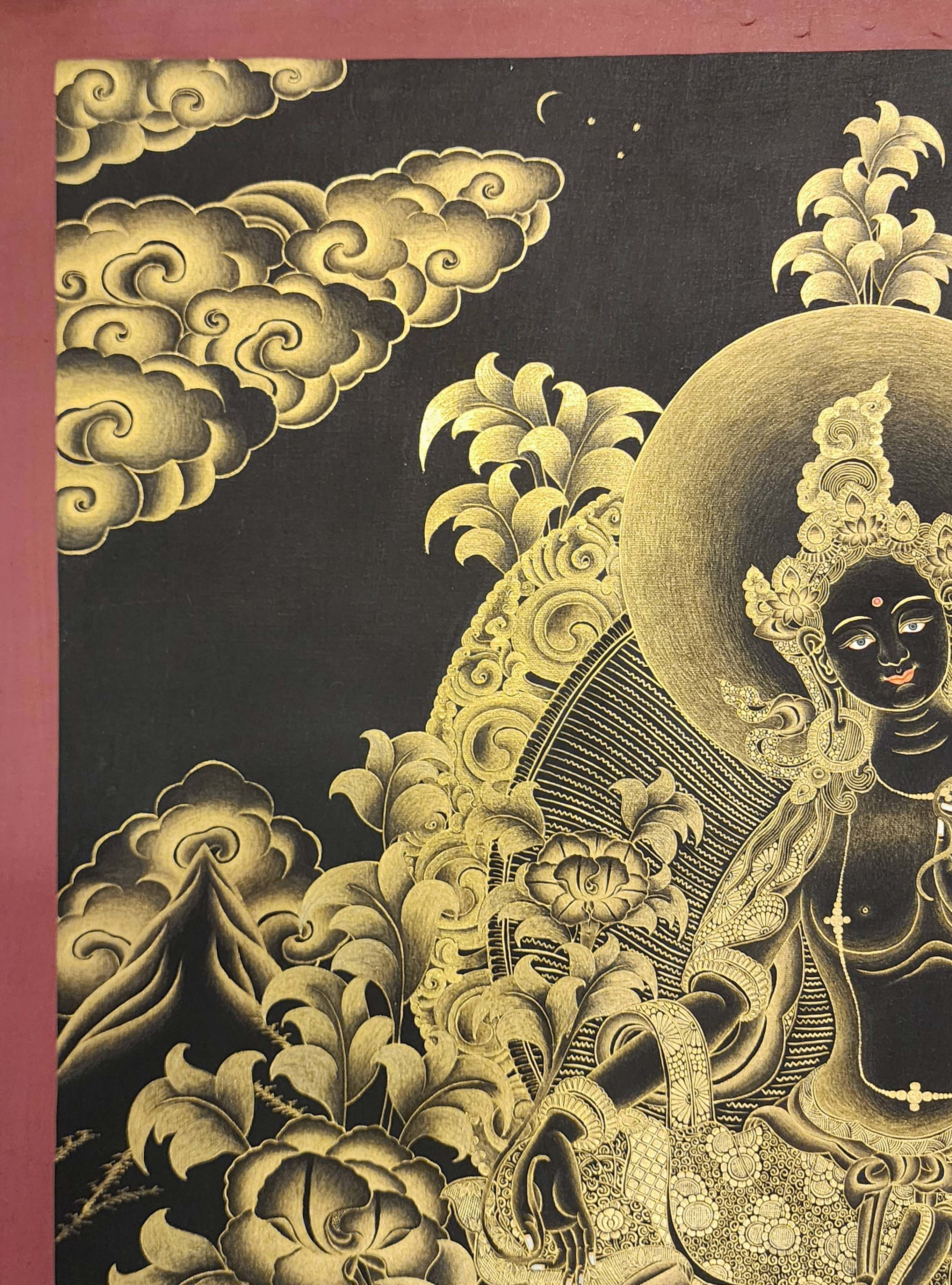 Green Tara, Buddhist Handmade Thangka Painting, Tibetan Style, <span Style=