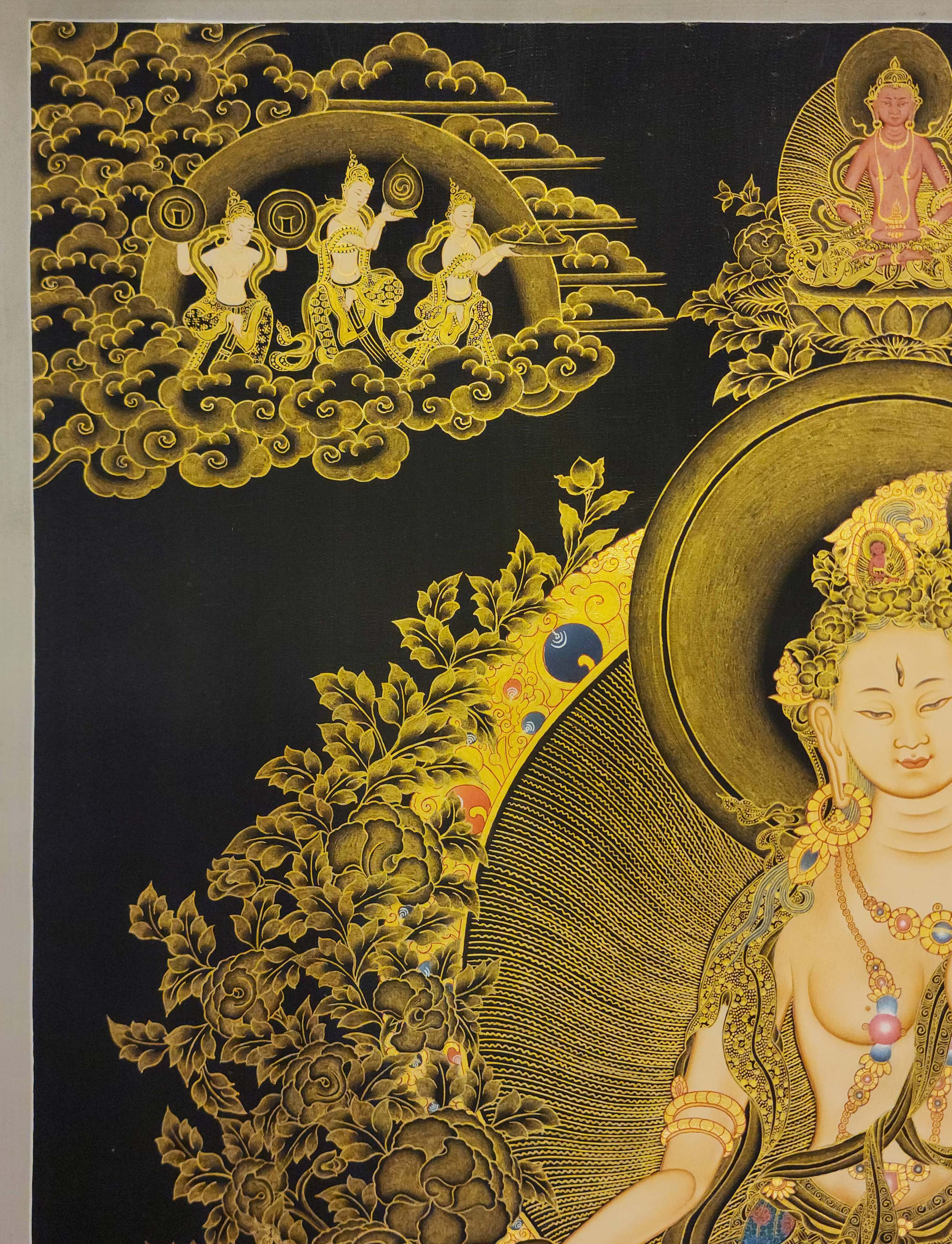 White Tara, Buddhist Handmade Thangka Painting, Tibetan Style, <span Style=