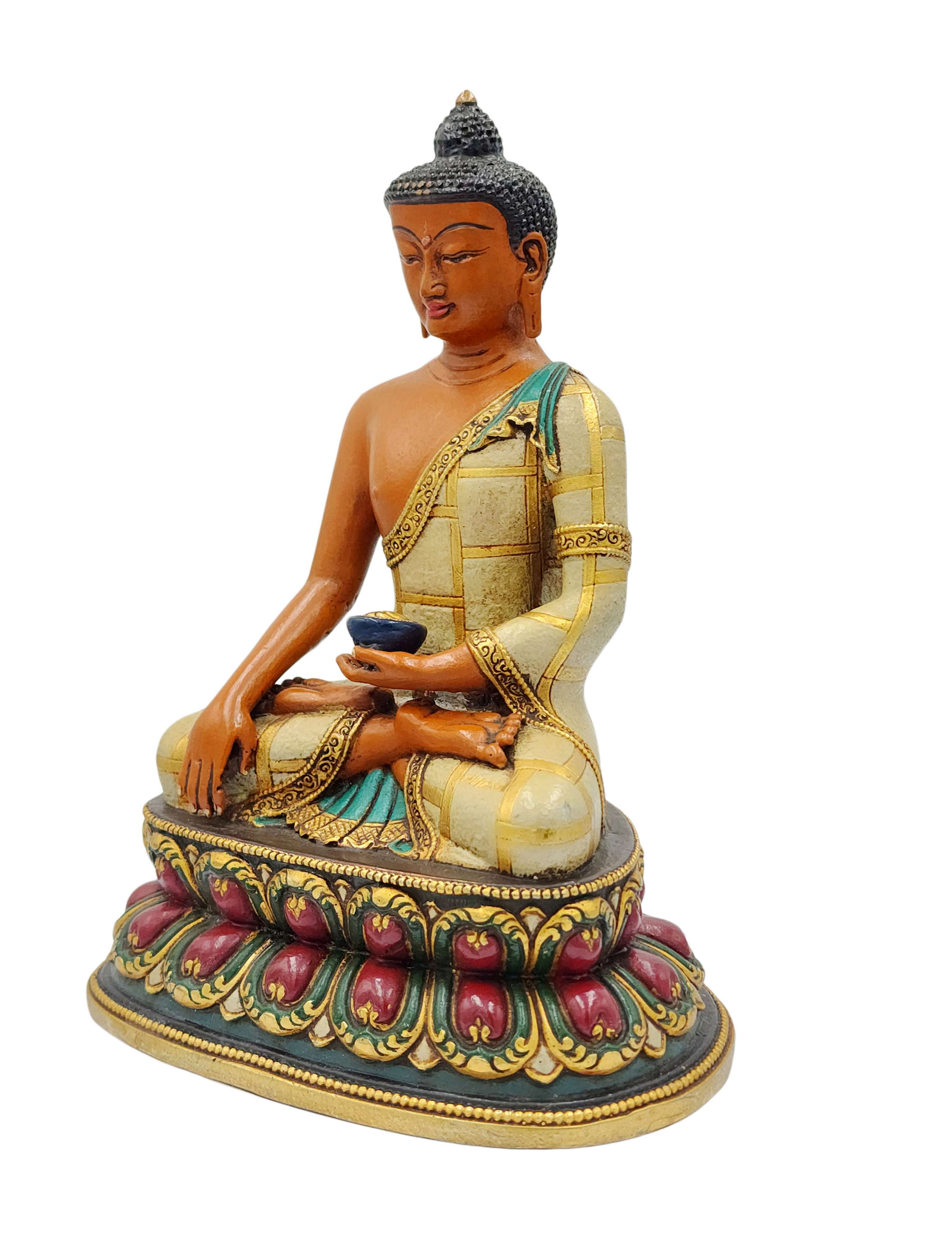 Shakyamuni Buddha, Buddhist Miniature Statue, gold Plated, traditional Color Finishing