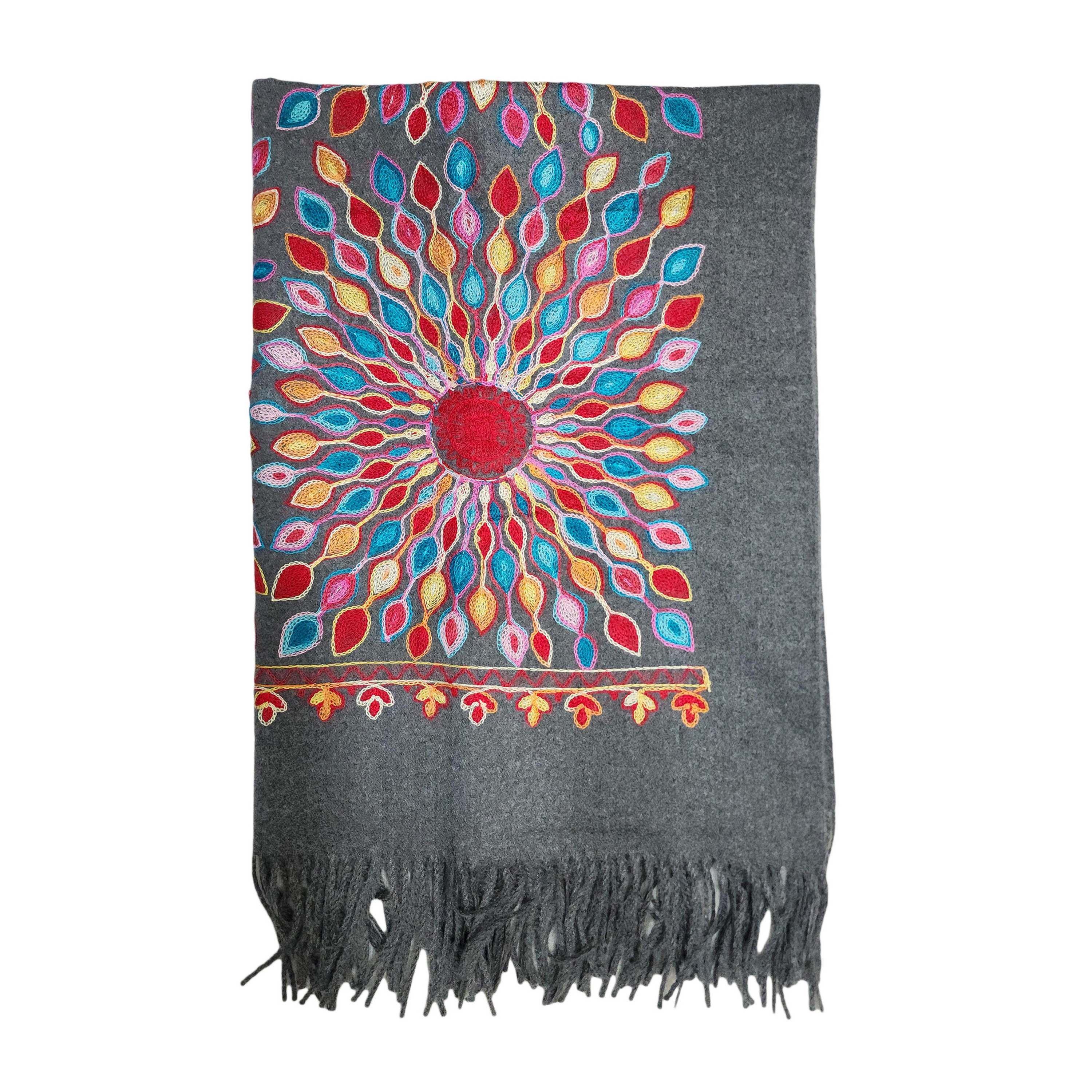 Desigener Shawl, Thick Nepali Shawl, With Heavy Embroidery, Color charcoal Gray