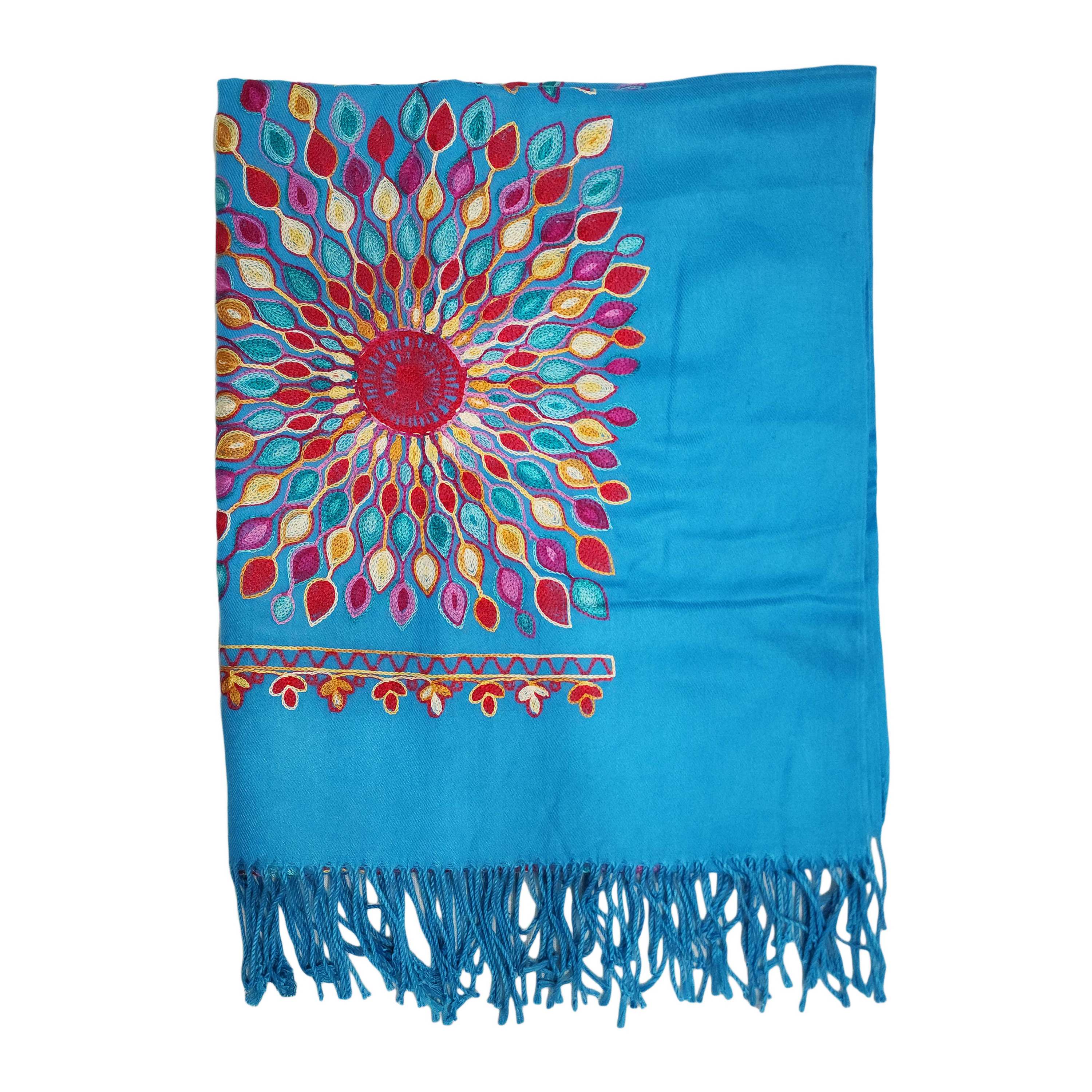 Desigener Shawl, Thick Nepali Shawl, With Heavy Embroidery, Color sky Blue
