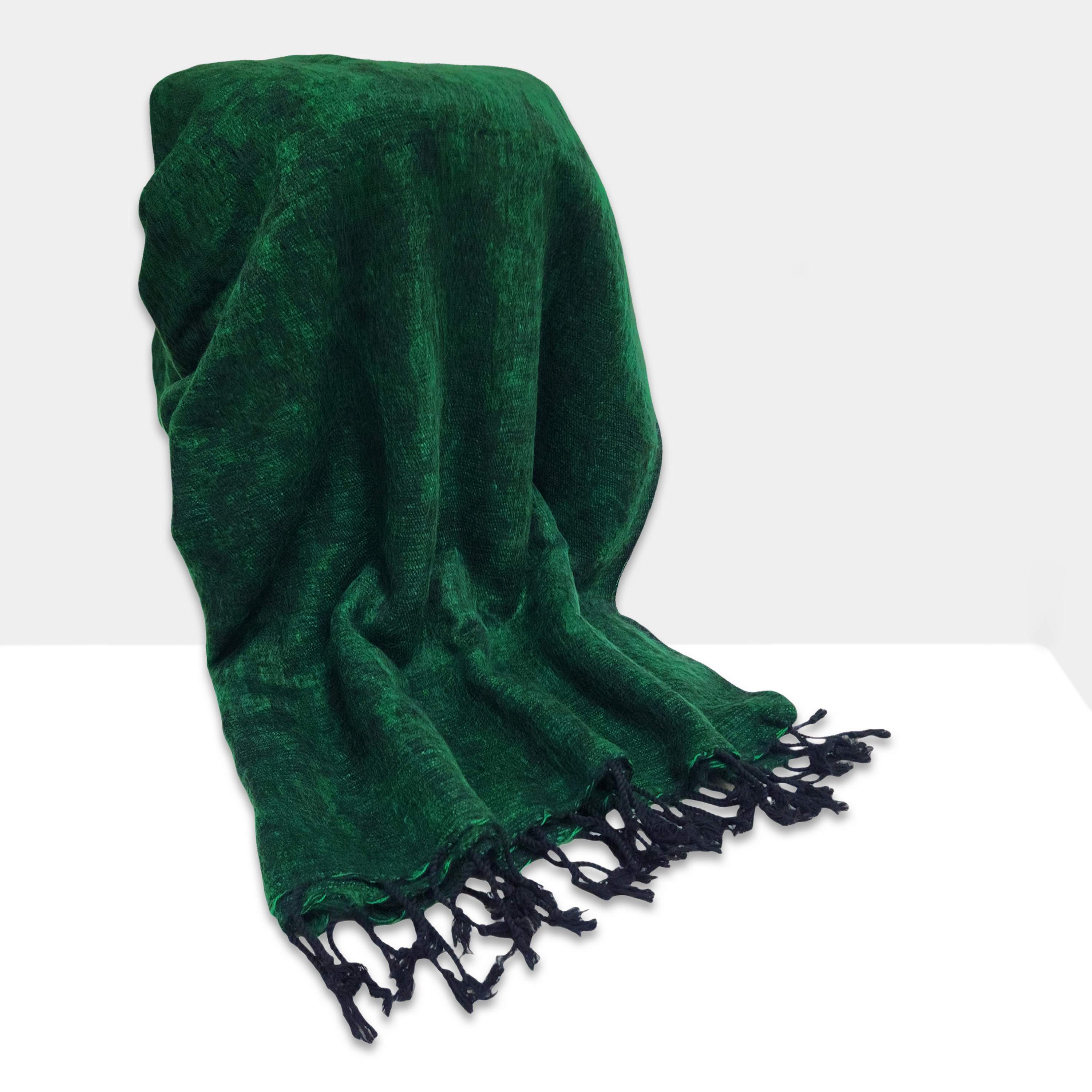 Yak Wool Blanket, Nepali Acrylic Hand Loom Blanket, Color green