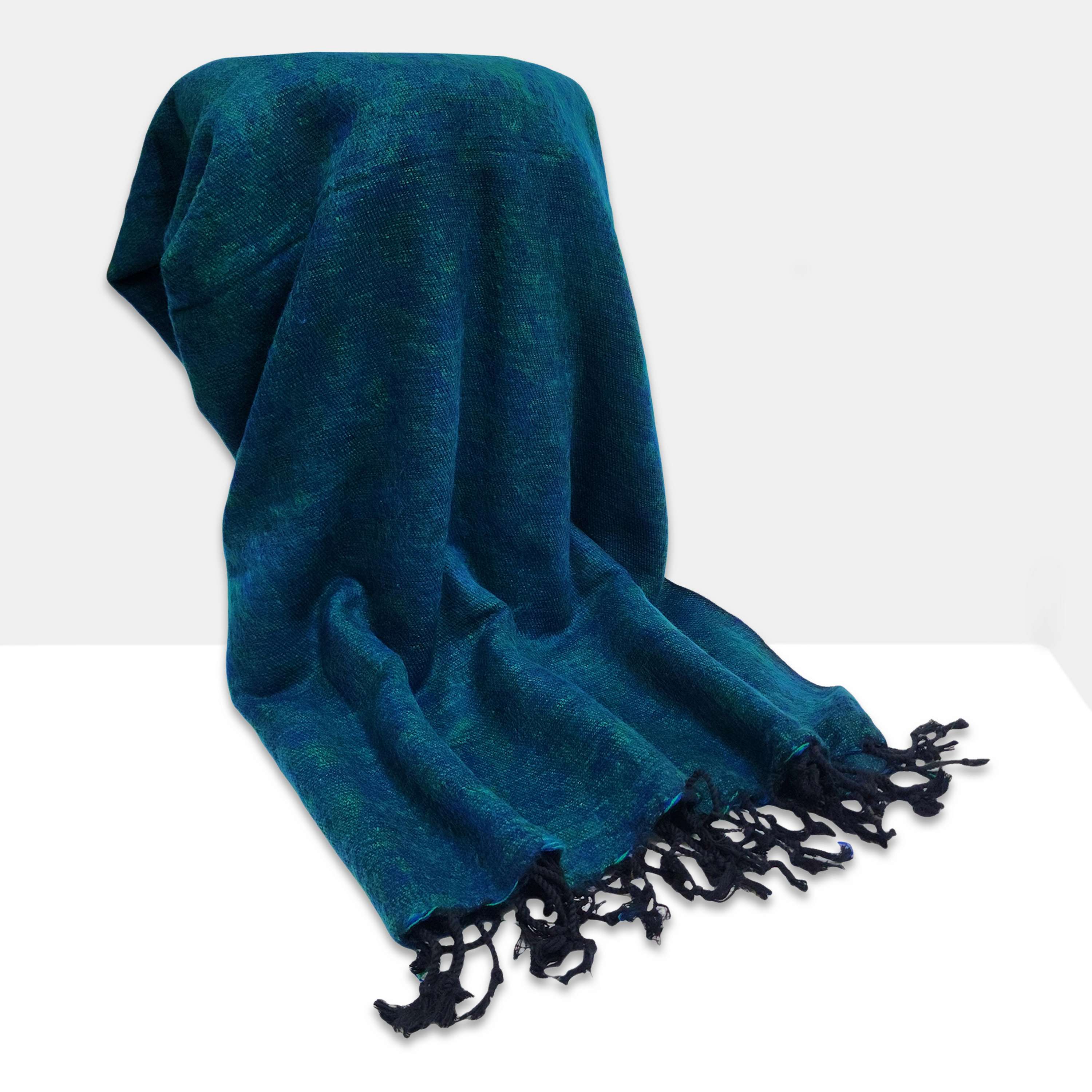 Yak Wool Blanket, Nepali Acrylic Hand Loom Blanket, Color bluish-green