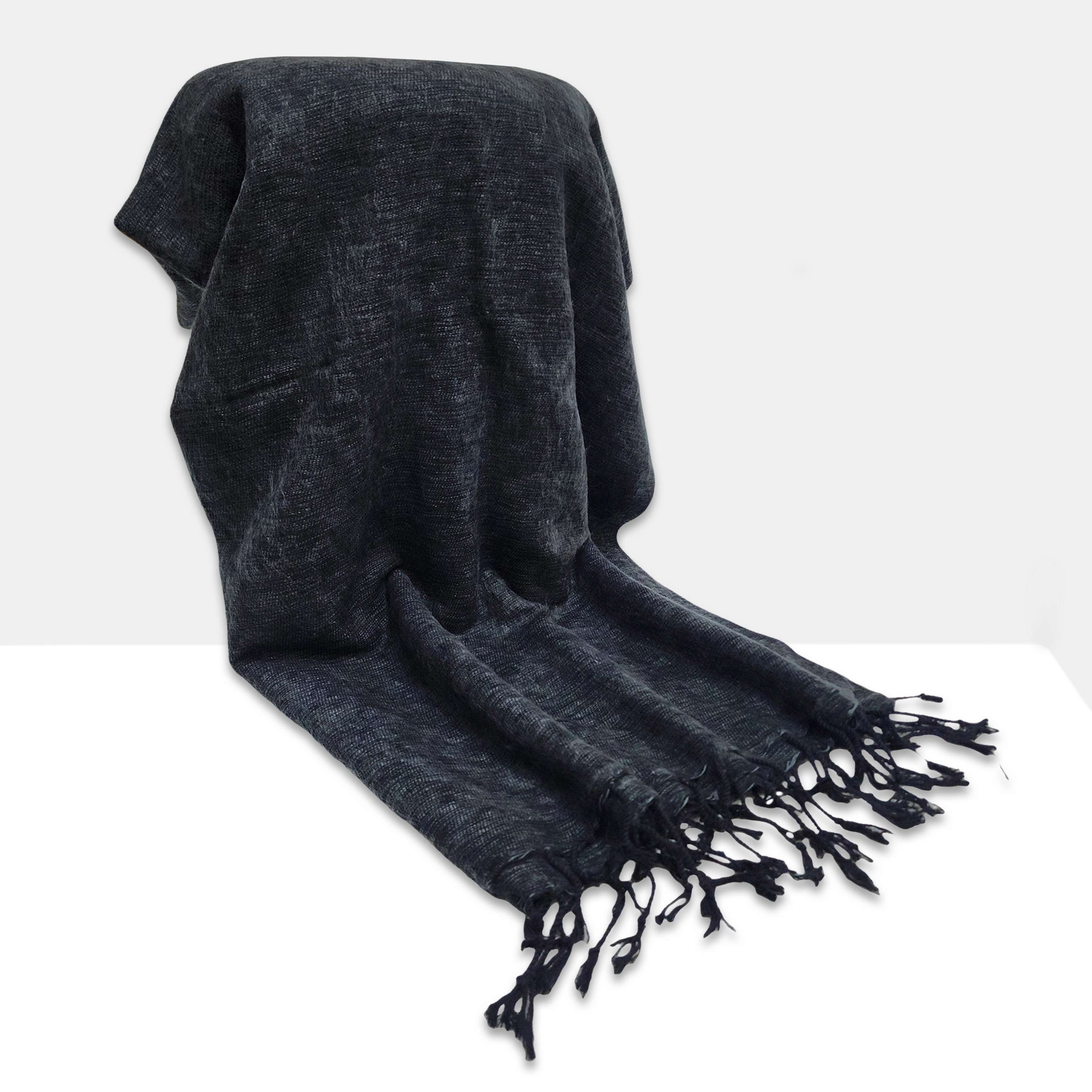 Yak Wool Blanket, Nepali Acrylic Hand Loom Blanket, Color dark Gray