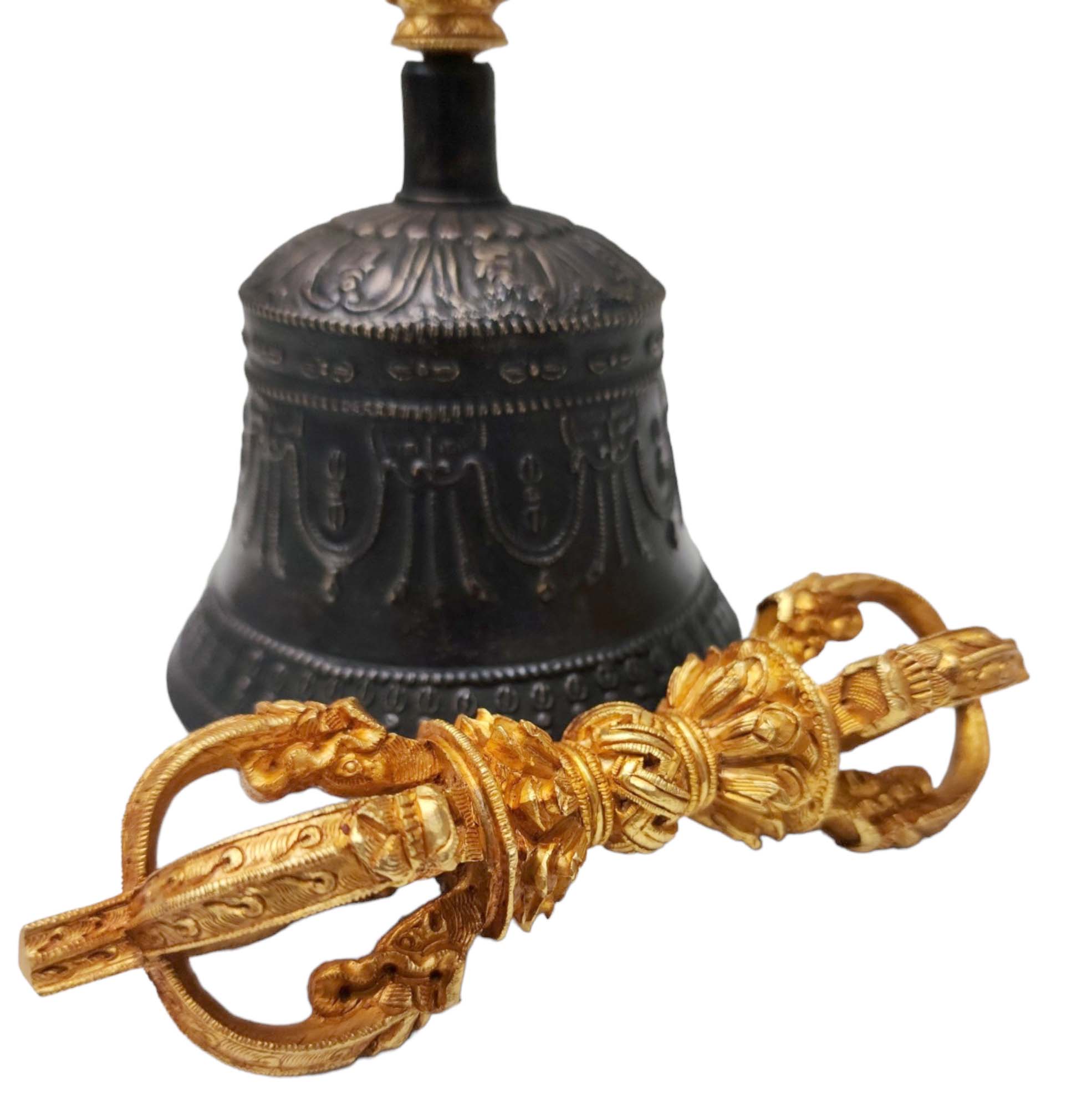 dehradun Bell And Dorje vajra, Bronze - high Quality, Full Gold Plated