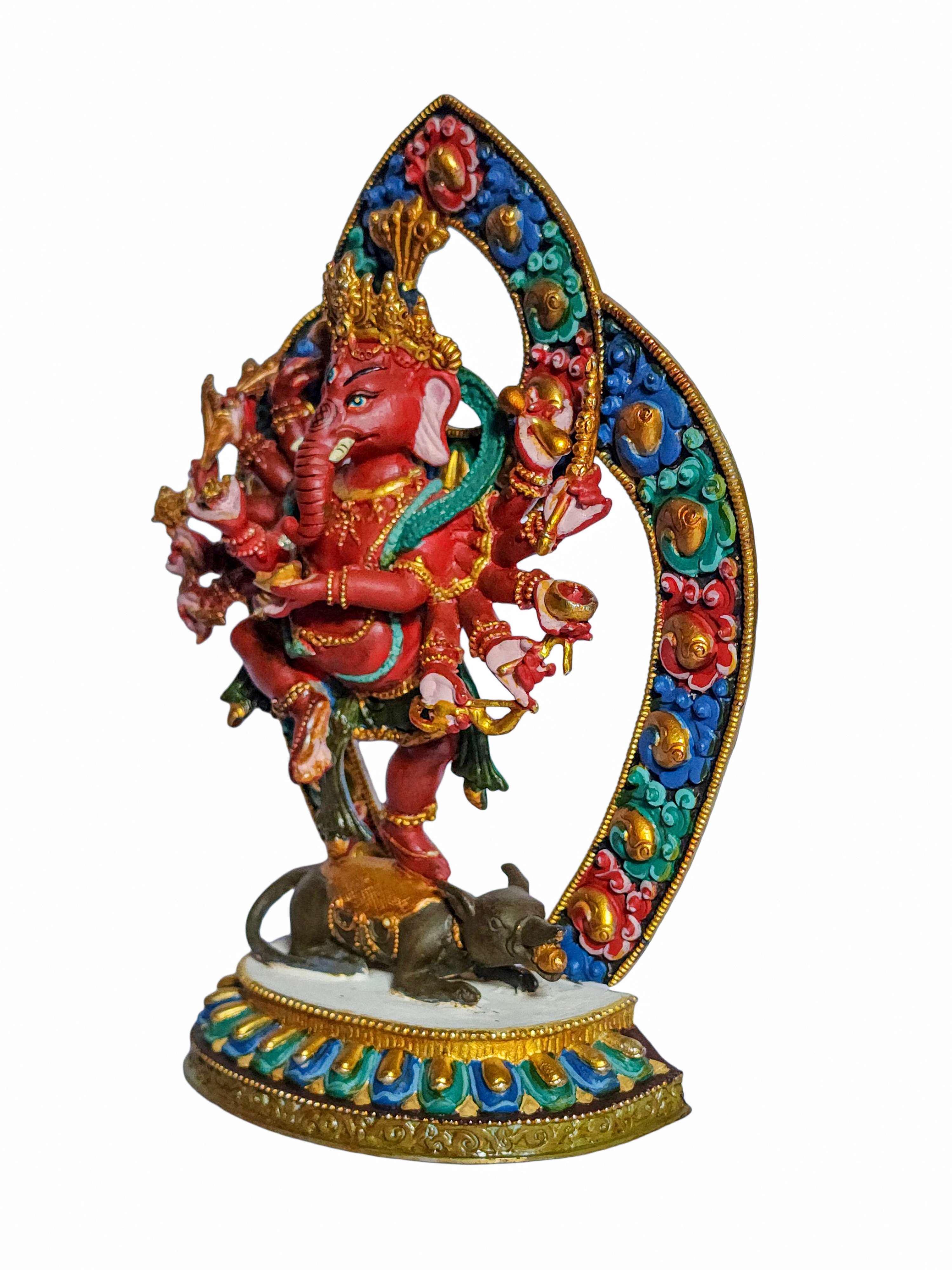 Ganesh, Buddhist Statue, traditional Color Finishing And partly Gold Plated, With Carving