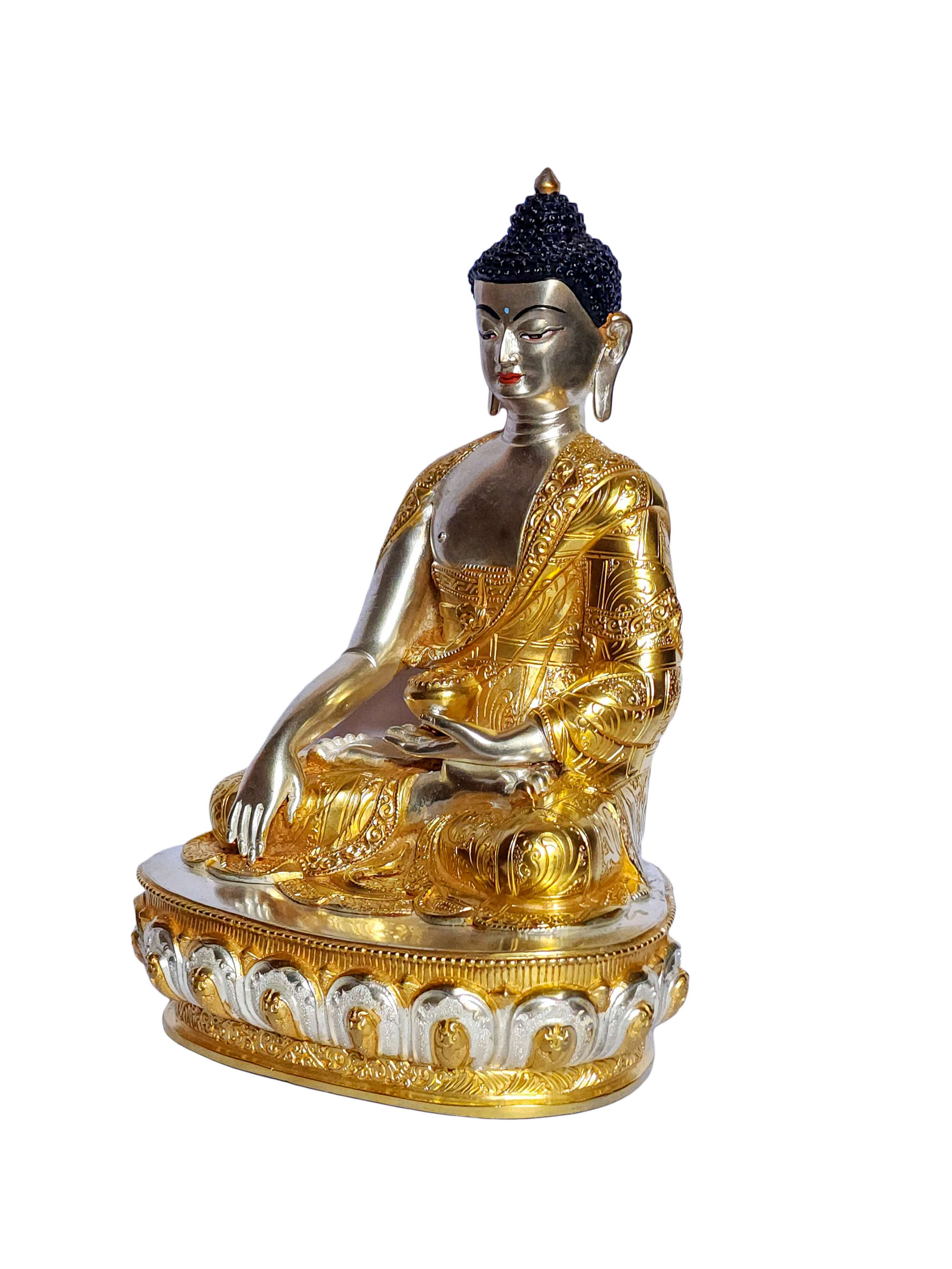 shakyamuni Buddha, Buddhist Handmade Statue, partly Gold And Silver Plated, original Mold