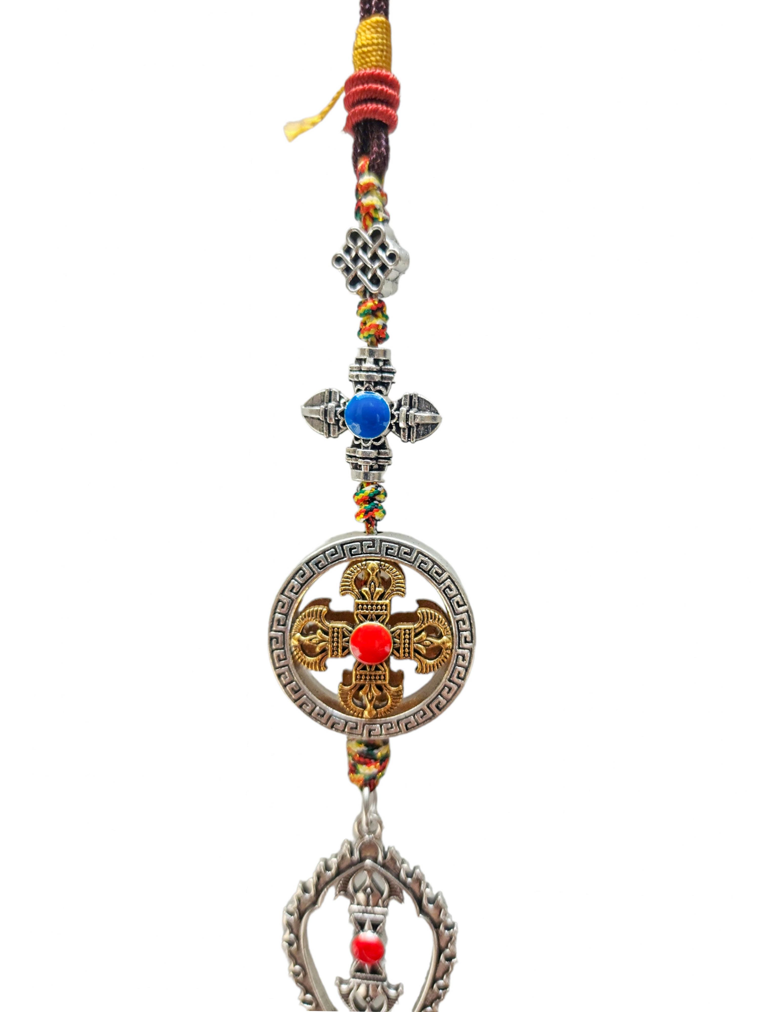 Buddhist Ritual Amulet Hanging With Double Dorje And Dorje, For Wall, Altar, Bags And Keyring