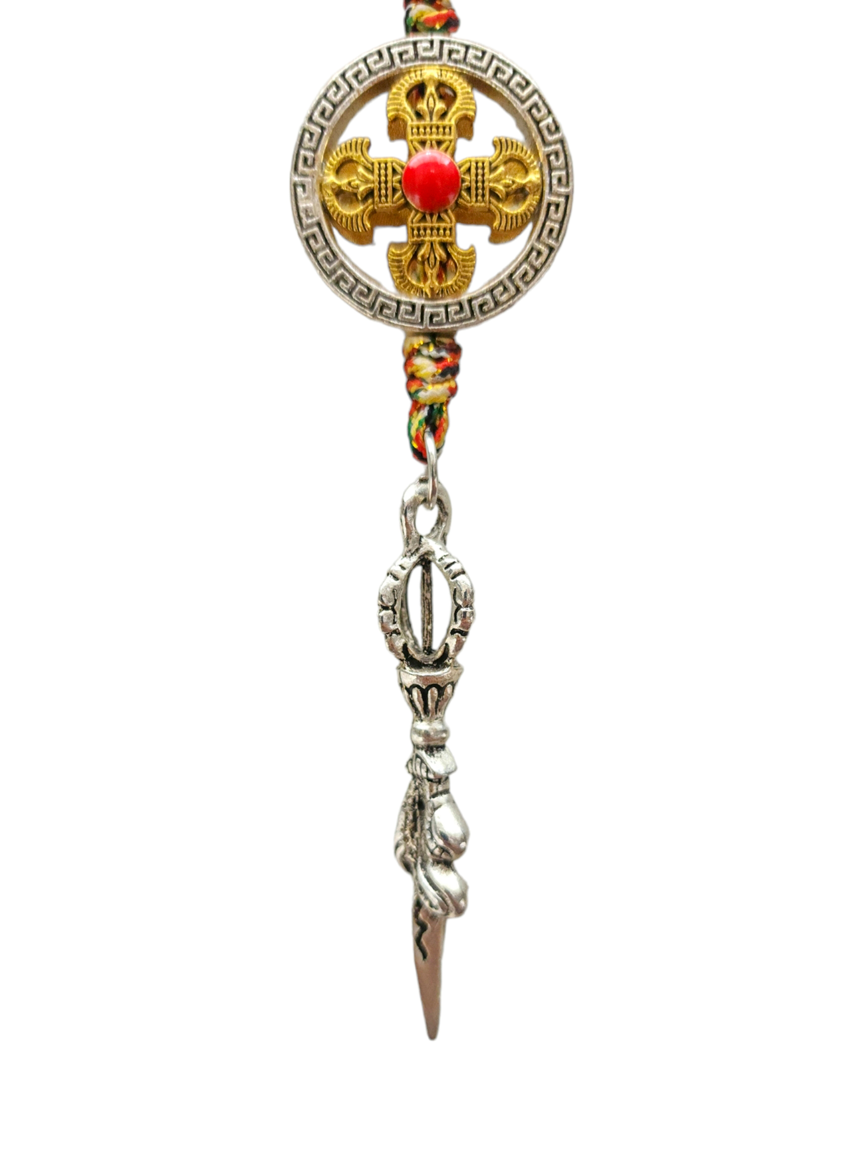 Buddhist Ritual Amulet Hanging With Double Dorje And Phurba, For Wall, Altar, Bags And Keyring