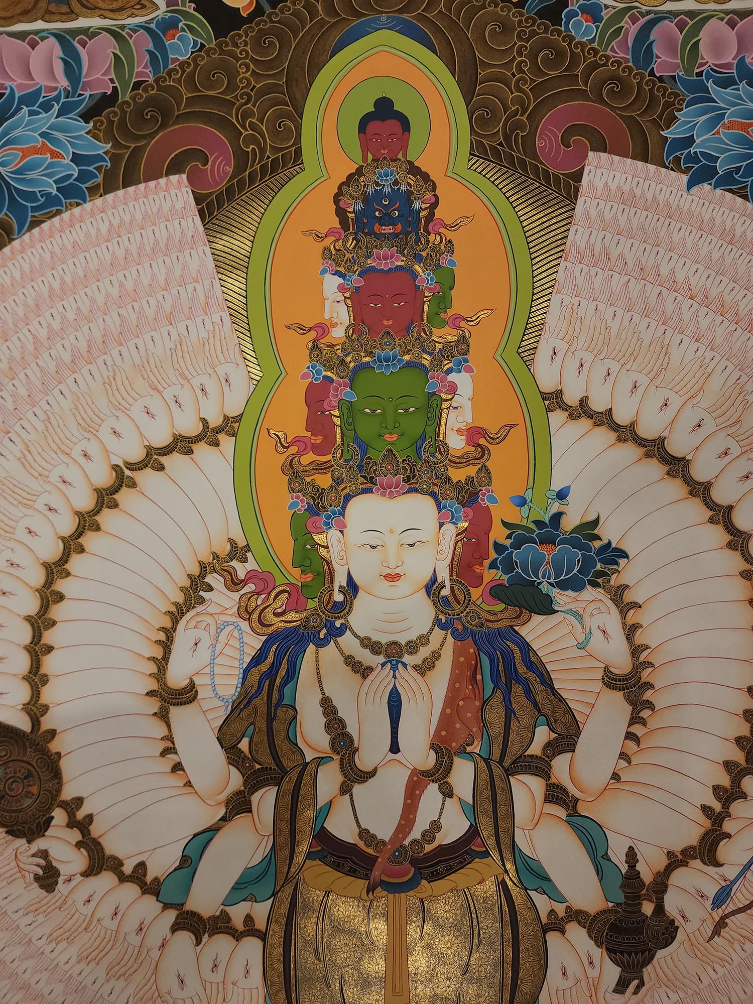 Sahasrabhuja Avalokitesvara, Tibetan Buddhist Art, Hand Painted, <span Style=