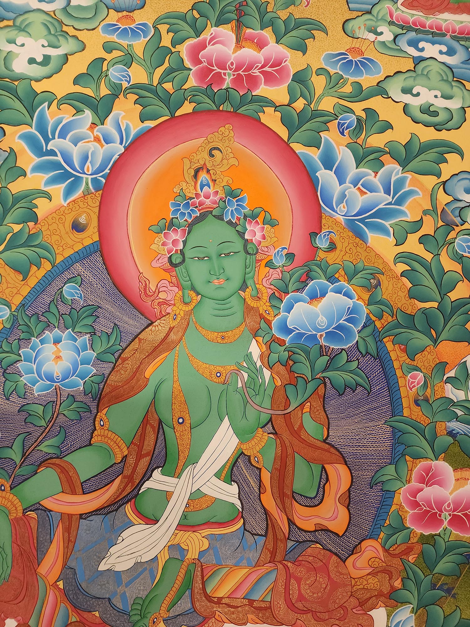 Green Tara Thangka, Tibetan Buddhist Art, Hand Painted, <span Style=