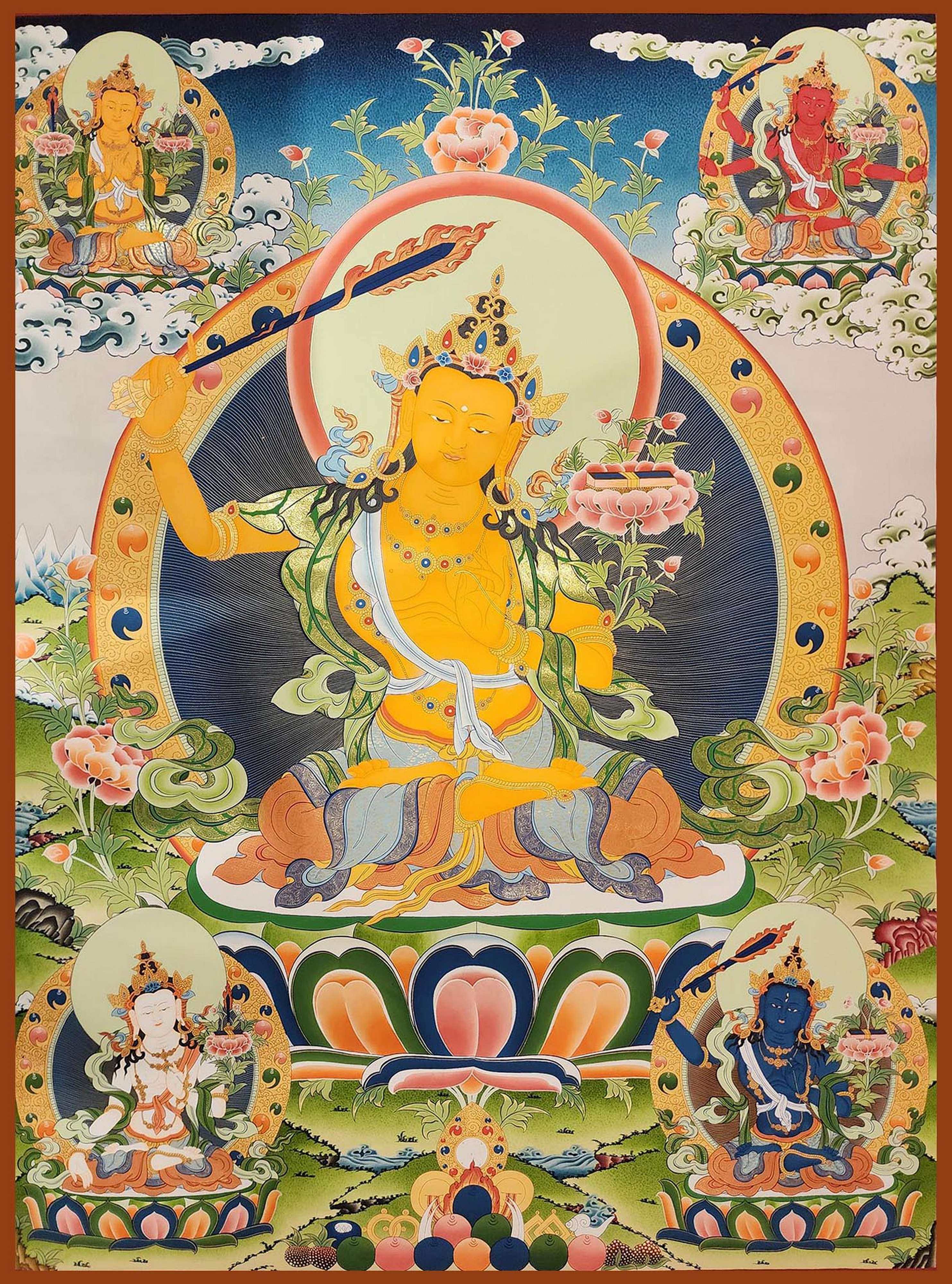 Manjushree Thangka, Tibetan Buddhist Art, Hand Painted, <span Style=
