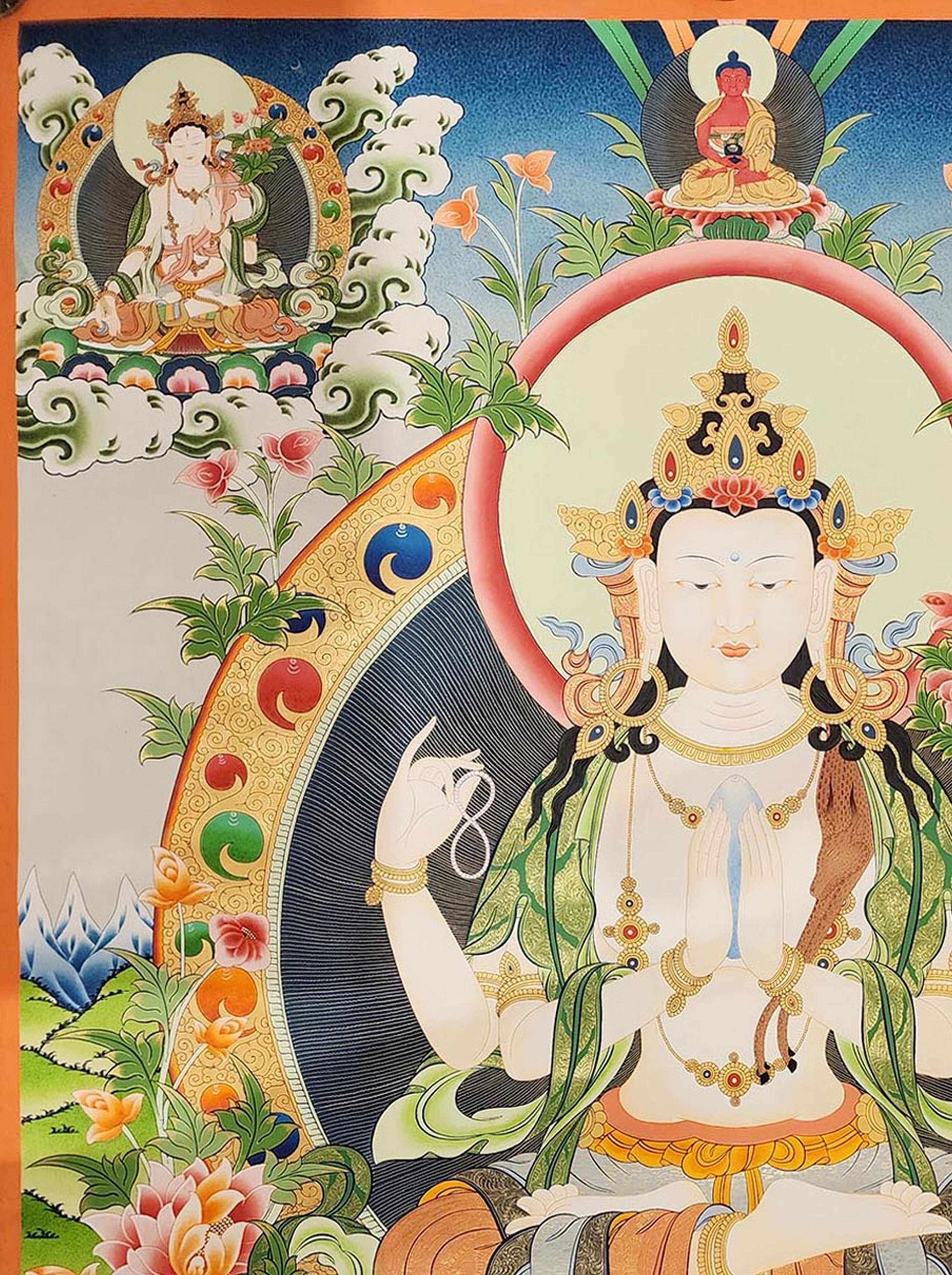 Chenrezig Thangka, Tibetan Buddhist Art, Hand Painted, <span Style=