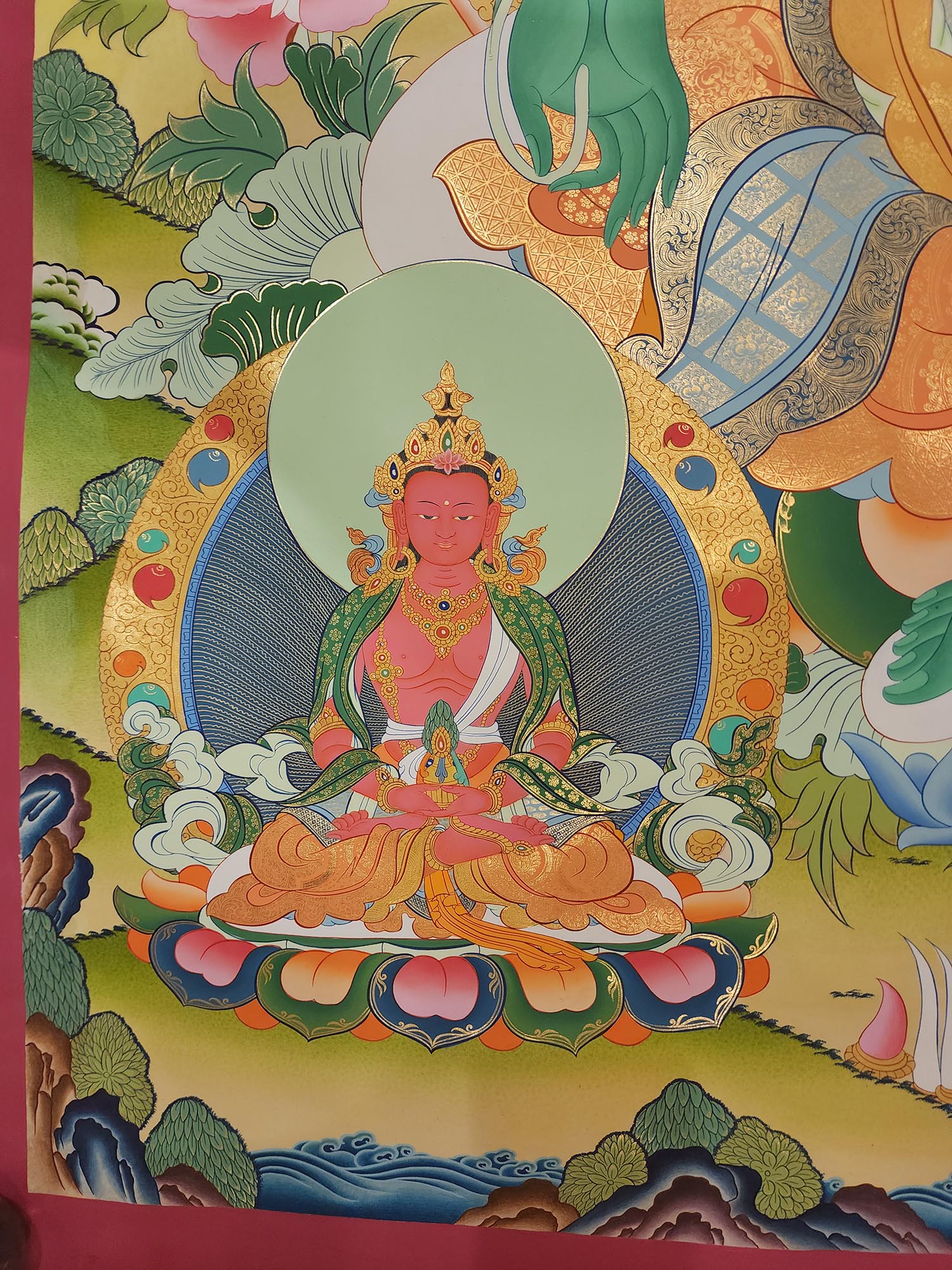 Green Tara Thangka, Tibetan Buddhist Art, Hand Painted, <span Style=