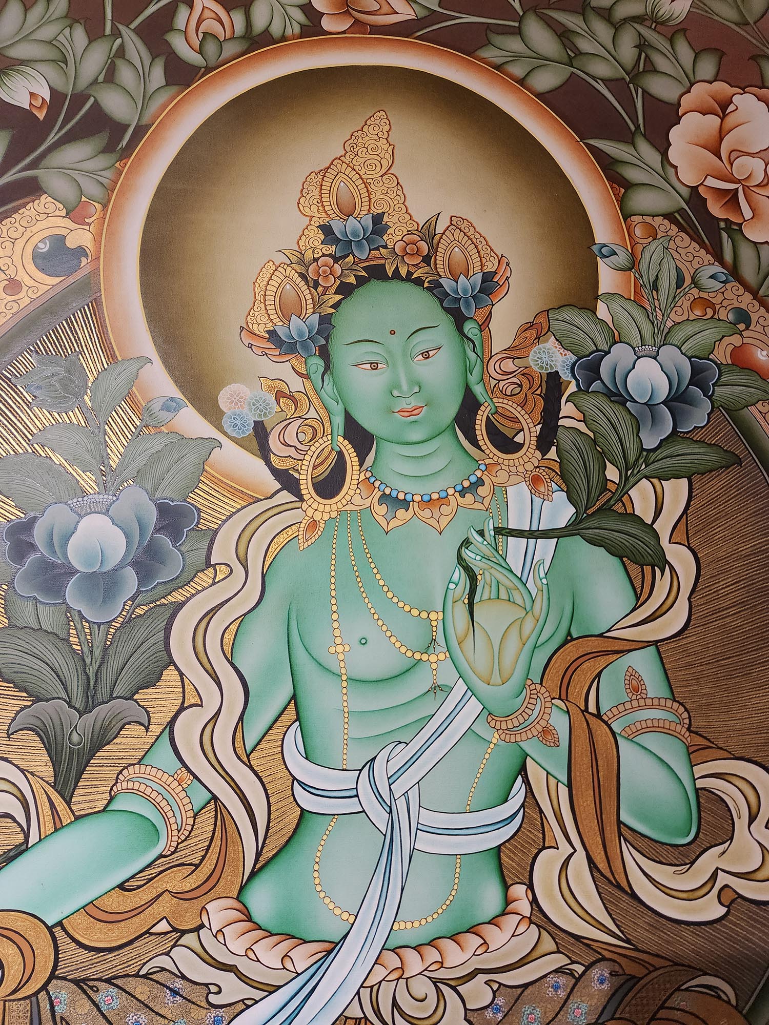 Green Tara, Tibetan Buddhist Art, Hand Painted, <span Style=