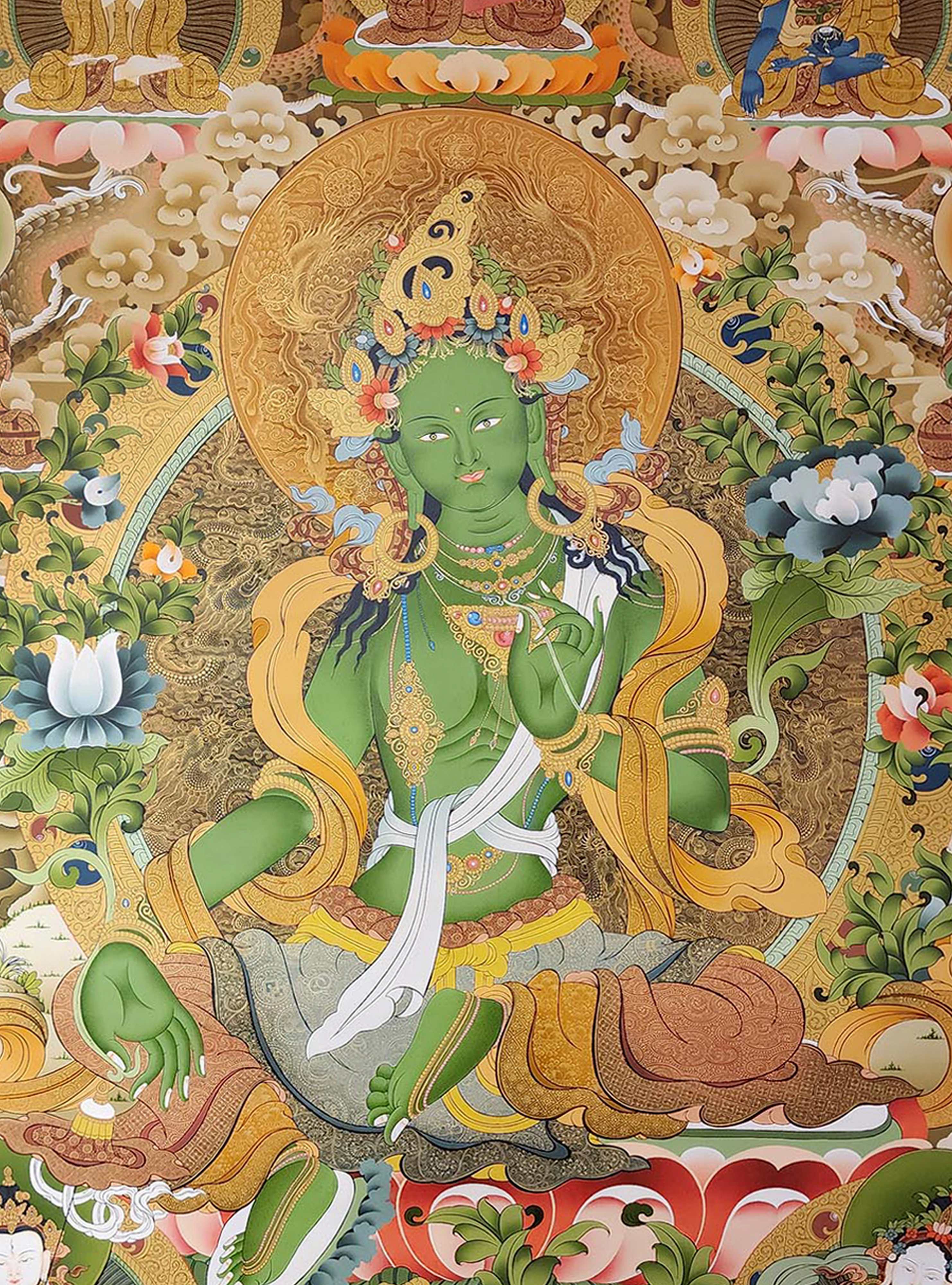 Green Tara, Tibetan Buddhist Art, Hand Painted, <span Style=