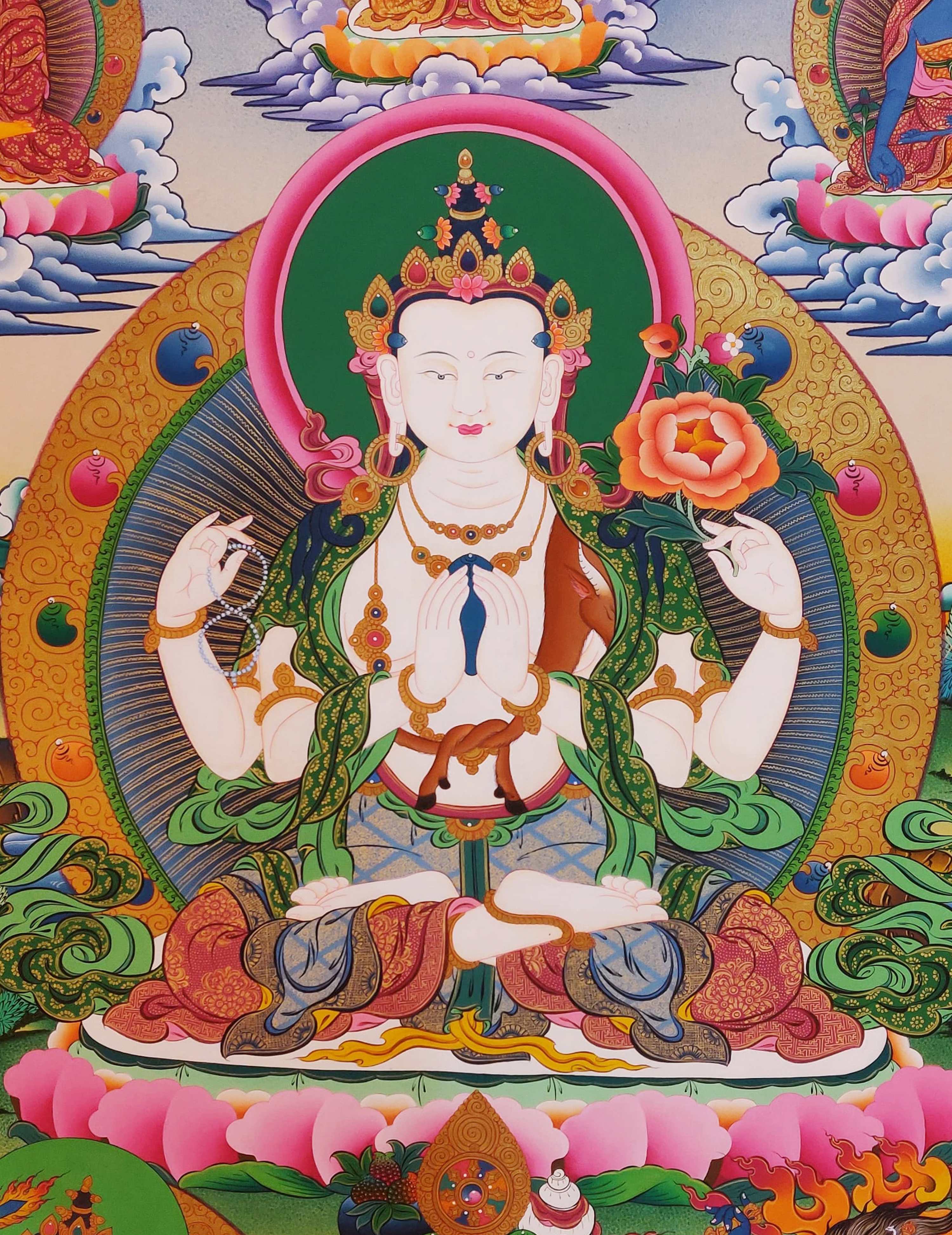 Chenrezig Thangka, Tibetan Buddhist Art, Hand Painted, <span Style=