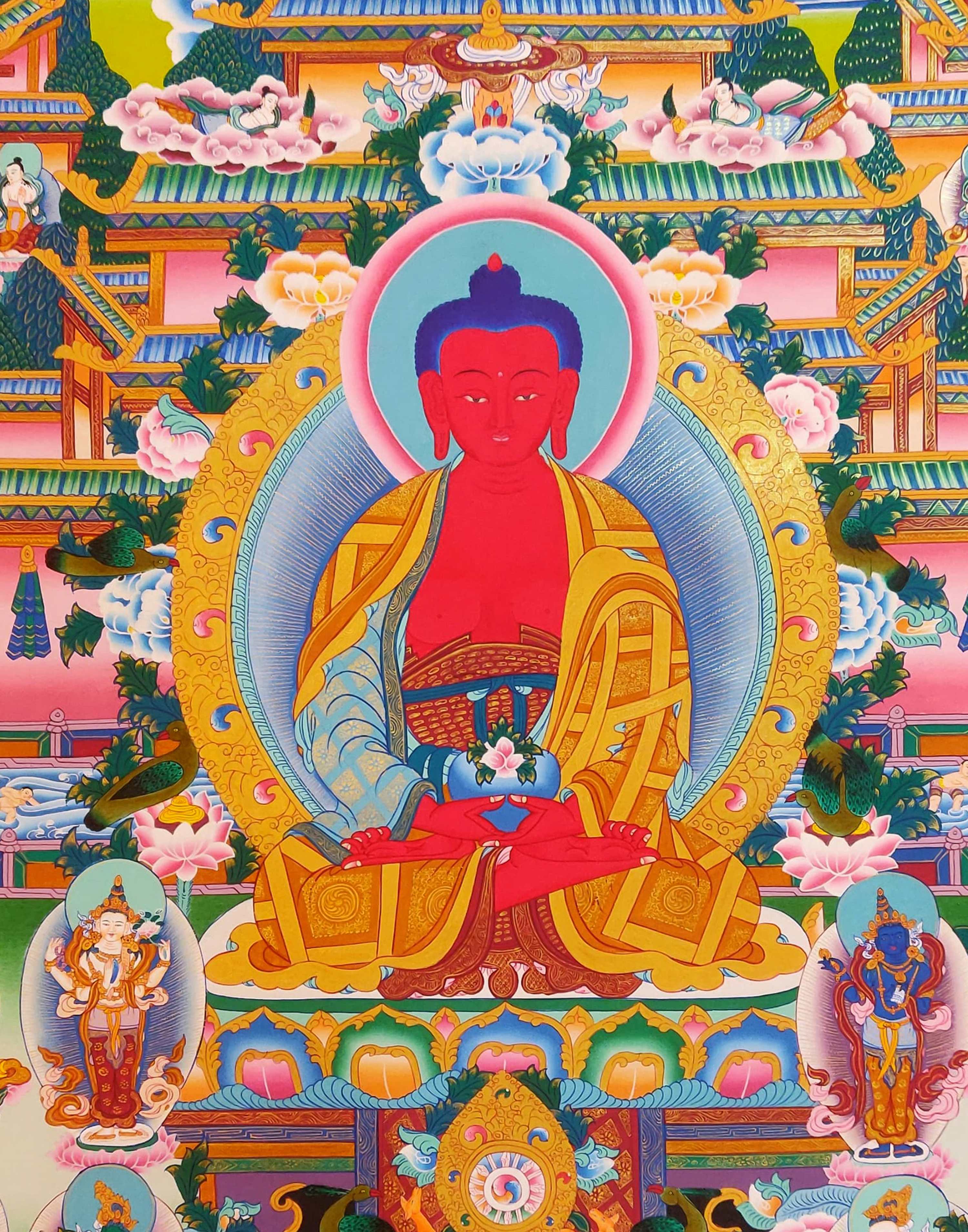 Amitabha Buddha Thangka, Tibetan Buddhist Art, Hand Painted, <span Style=