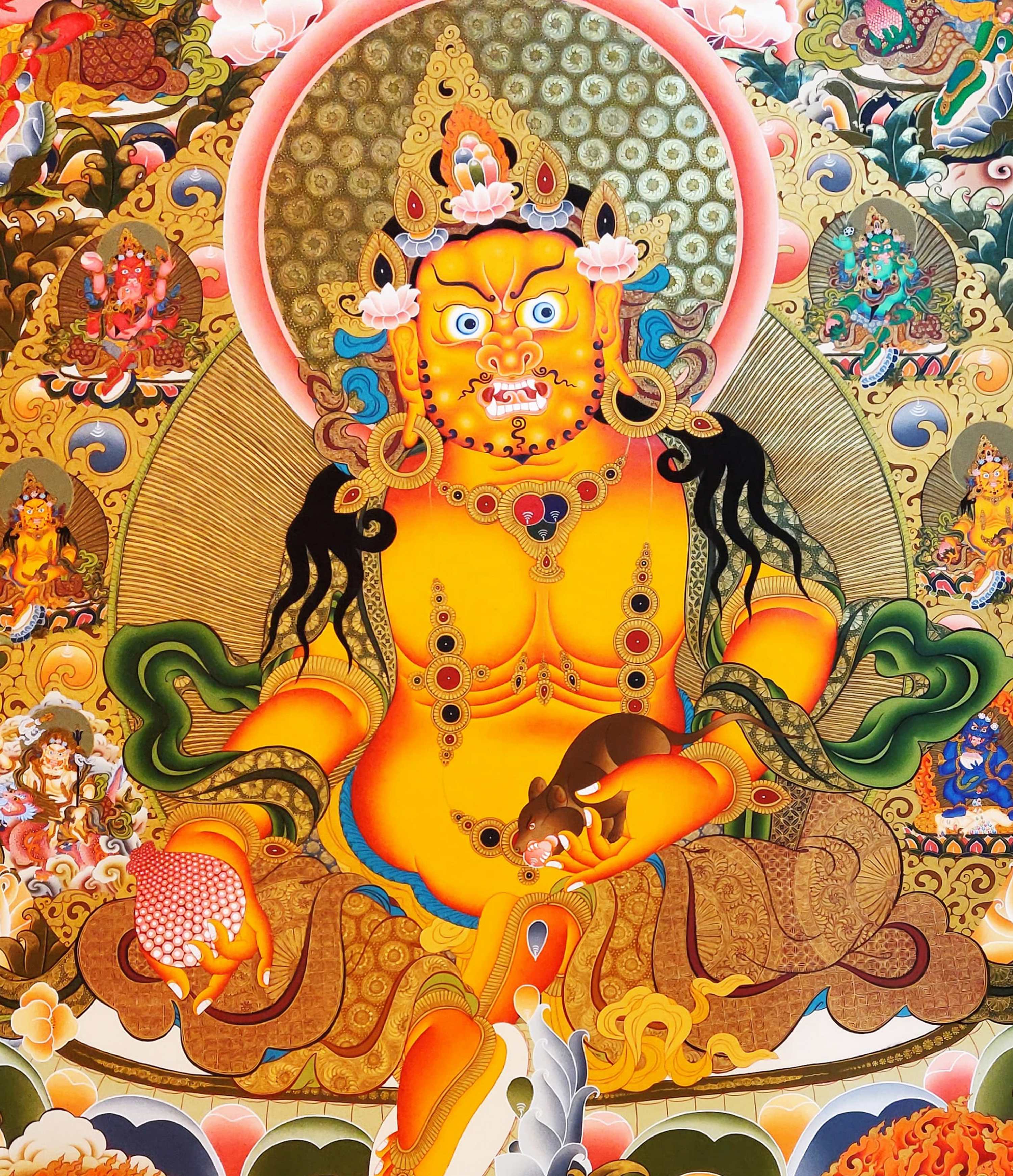 Five Jambhala Thangka, Tibetan Buddhist Art, Hand Painted, <span Style=