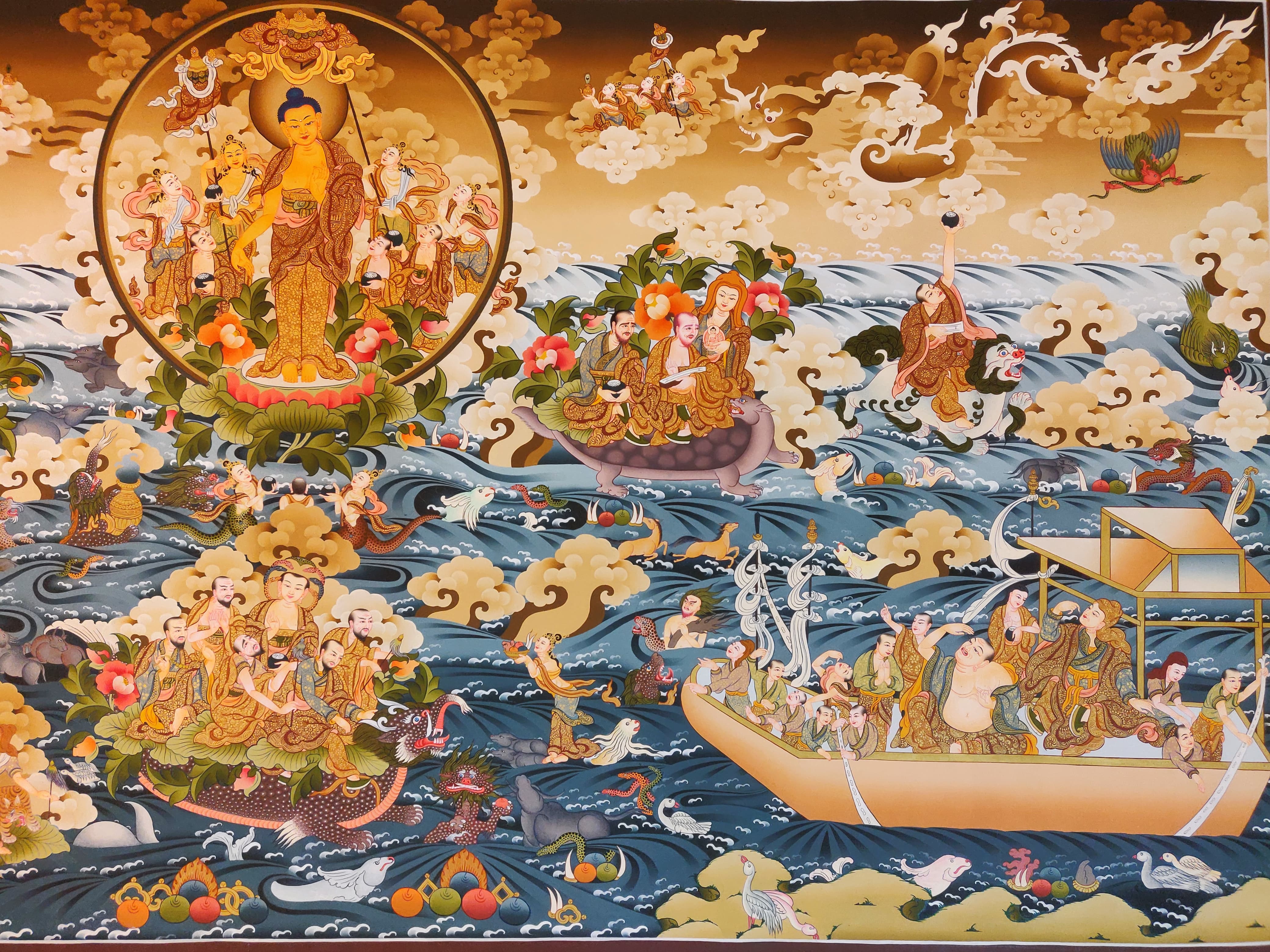 Pani Buddha Thanka, Realgold, Tibetan Buddhist Art, Hand Painted, <span Style=