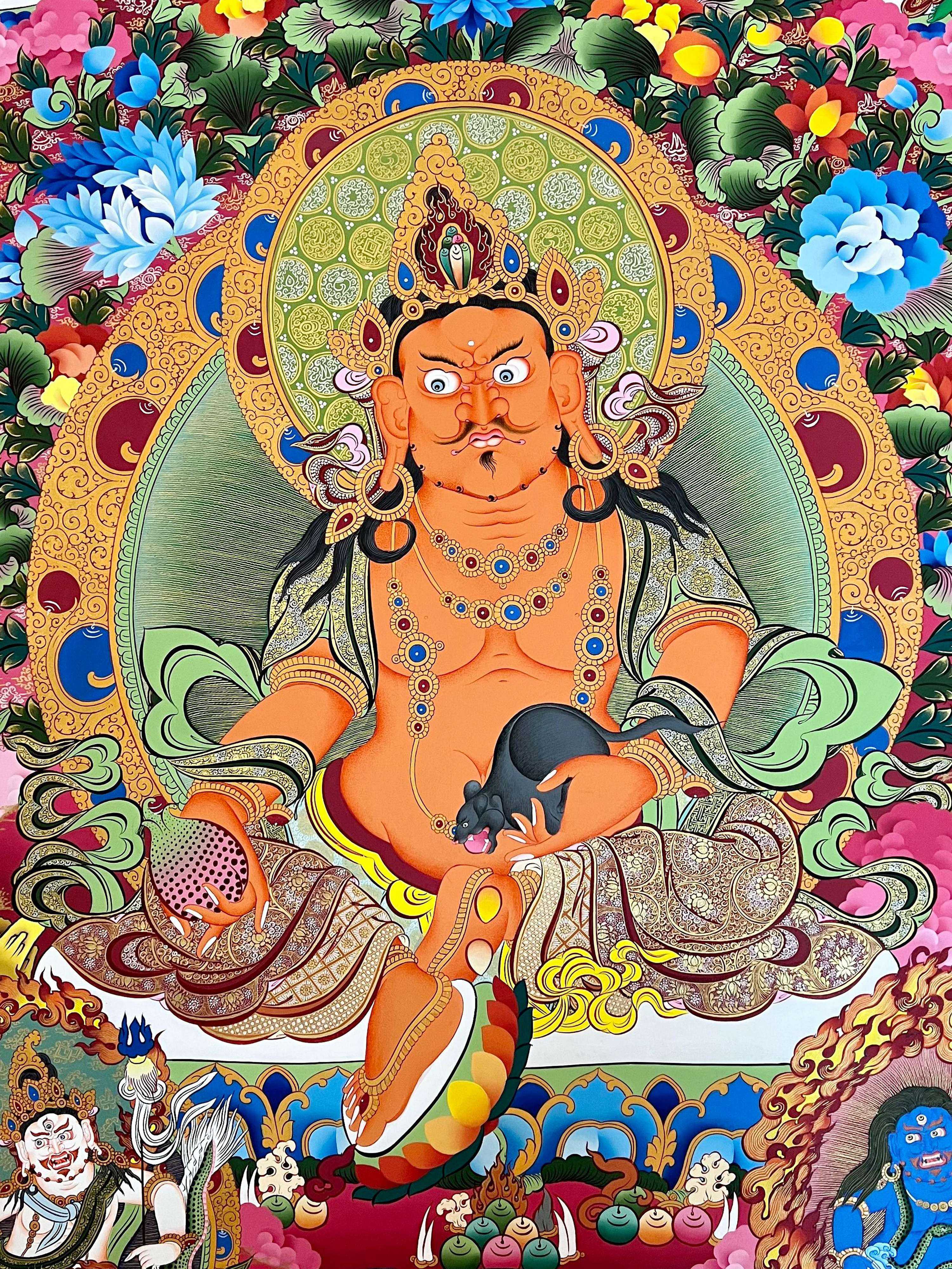 Five Jambhabla, Pancha Kuber Thangka, Tibetan Buddhist Art, Hand Painted, <span Style=