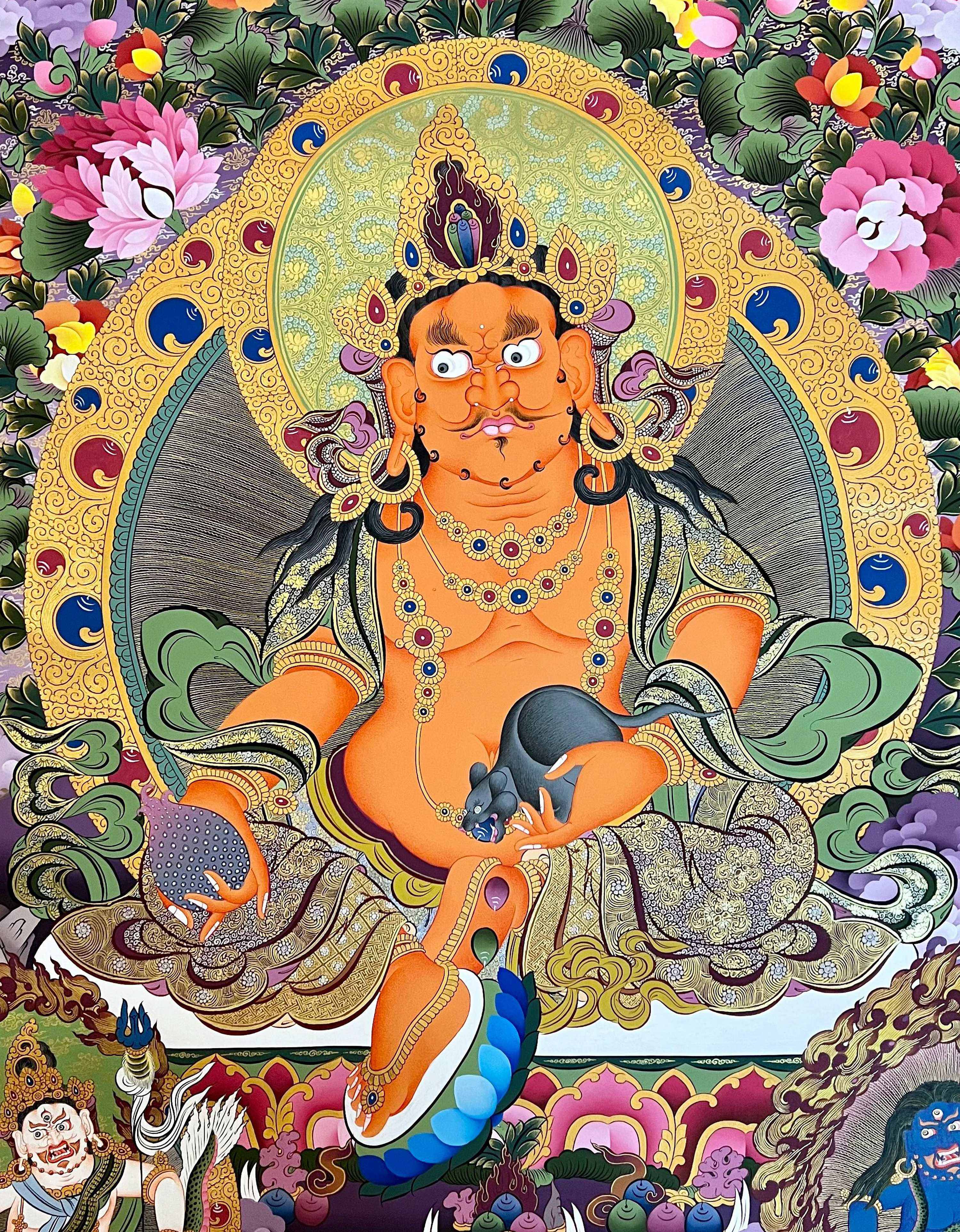 Five Jambhala Jambhala Thangka, Tibetan Buddhist Art, Hand Painted, <span Style=