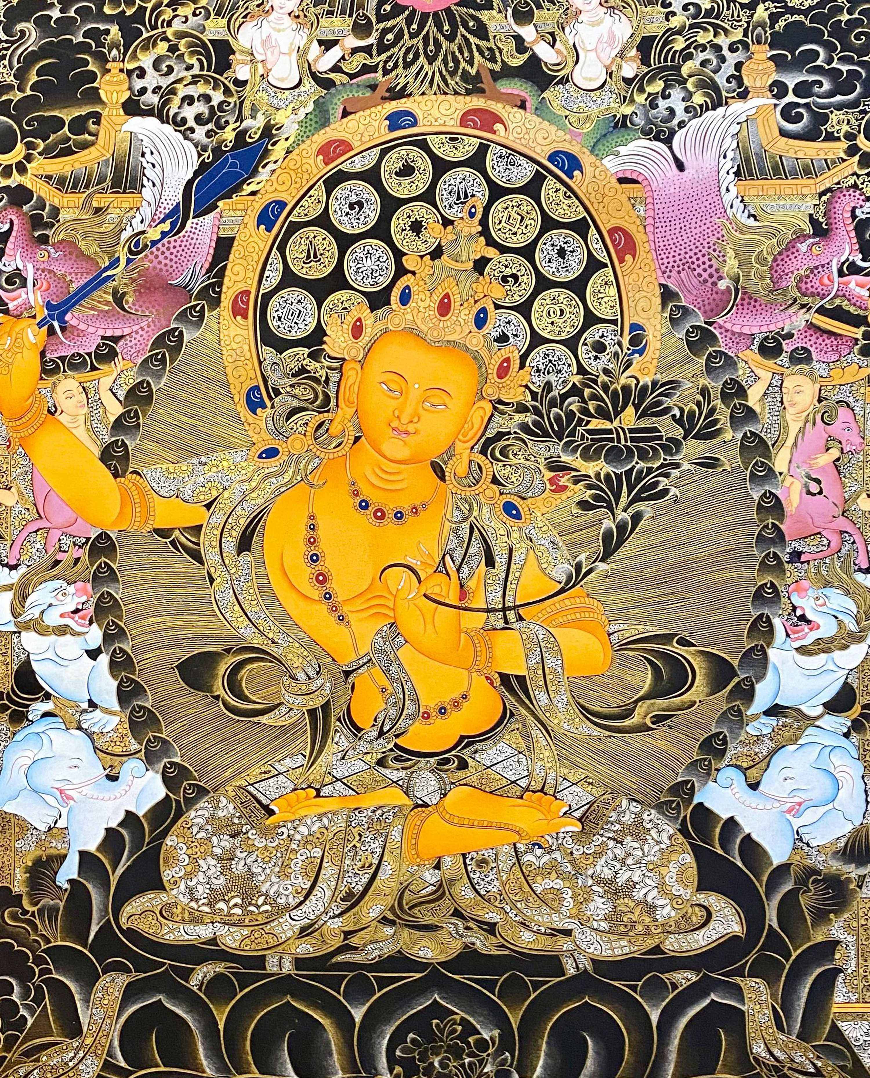 Five Dhyani Manjushri Thangka, Tibetan Buddhist Art, Hand Painted, <span Style=