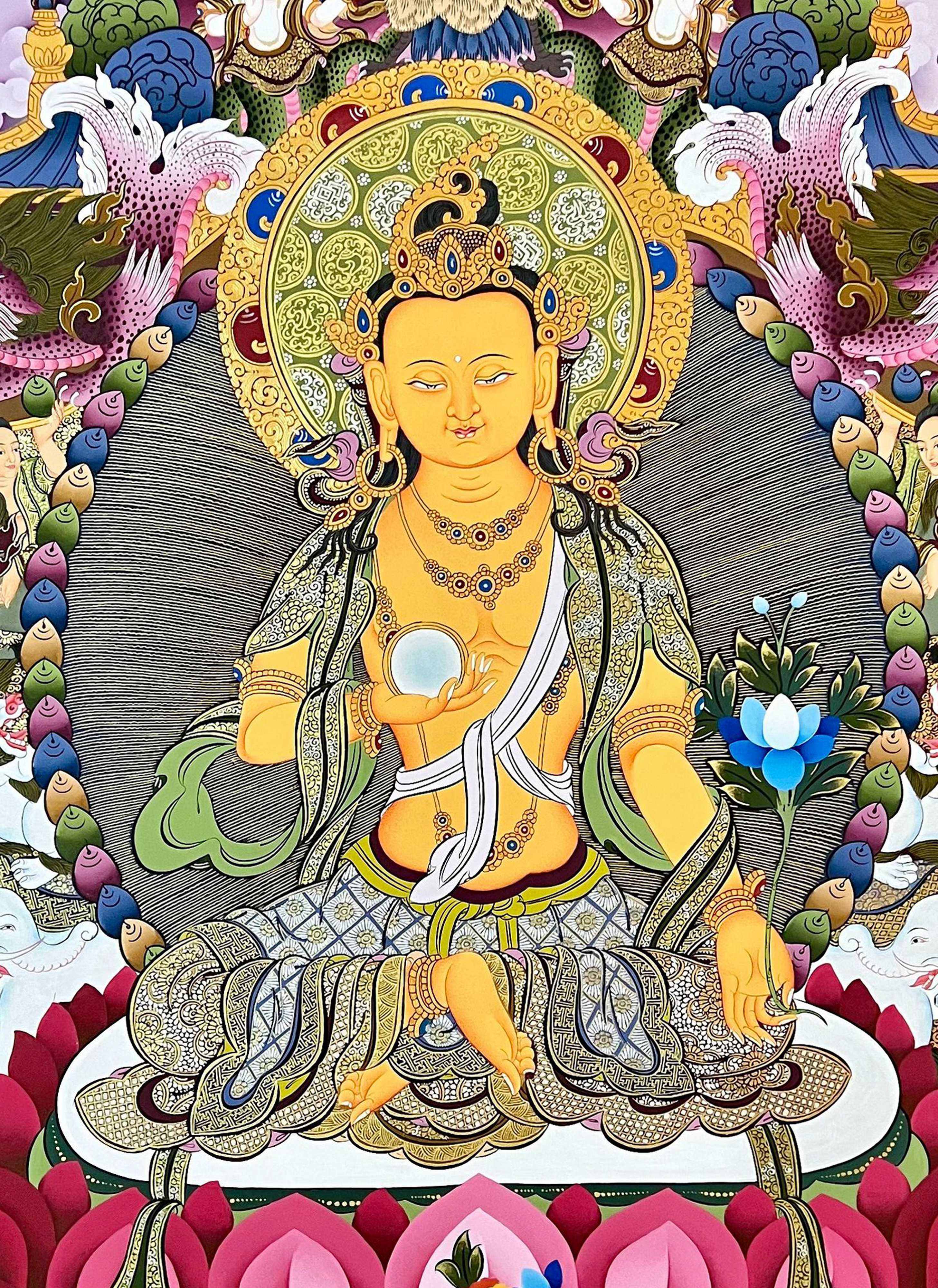Ksitigarbha Thangka, Tibetan Buddhist Art, Hand Painted, <span Style=