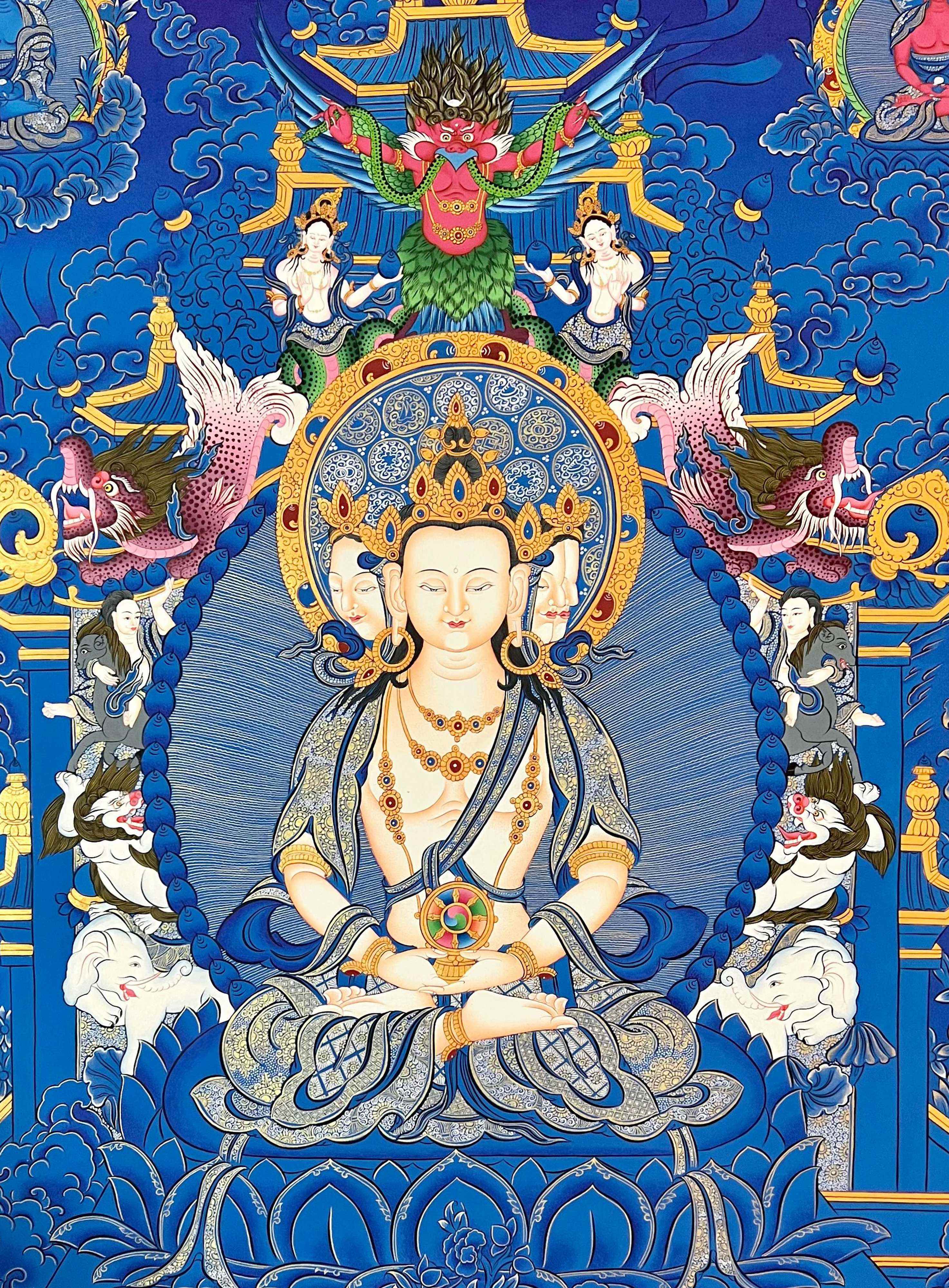 Maha Vairochana Thangka, Tibetan Buddhist Art, Hand Painted, real Gold