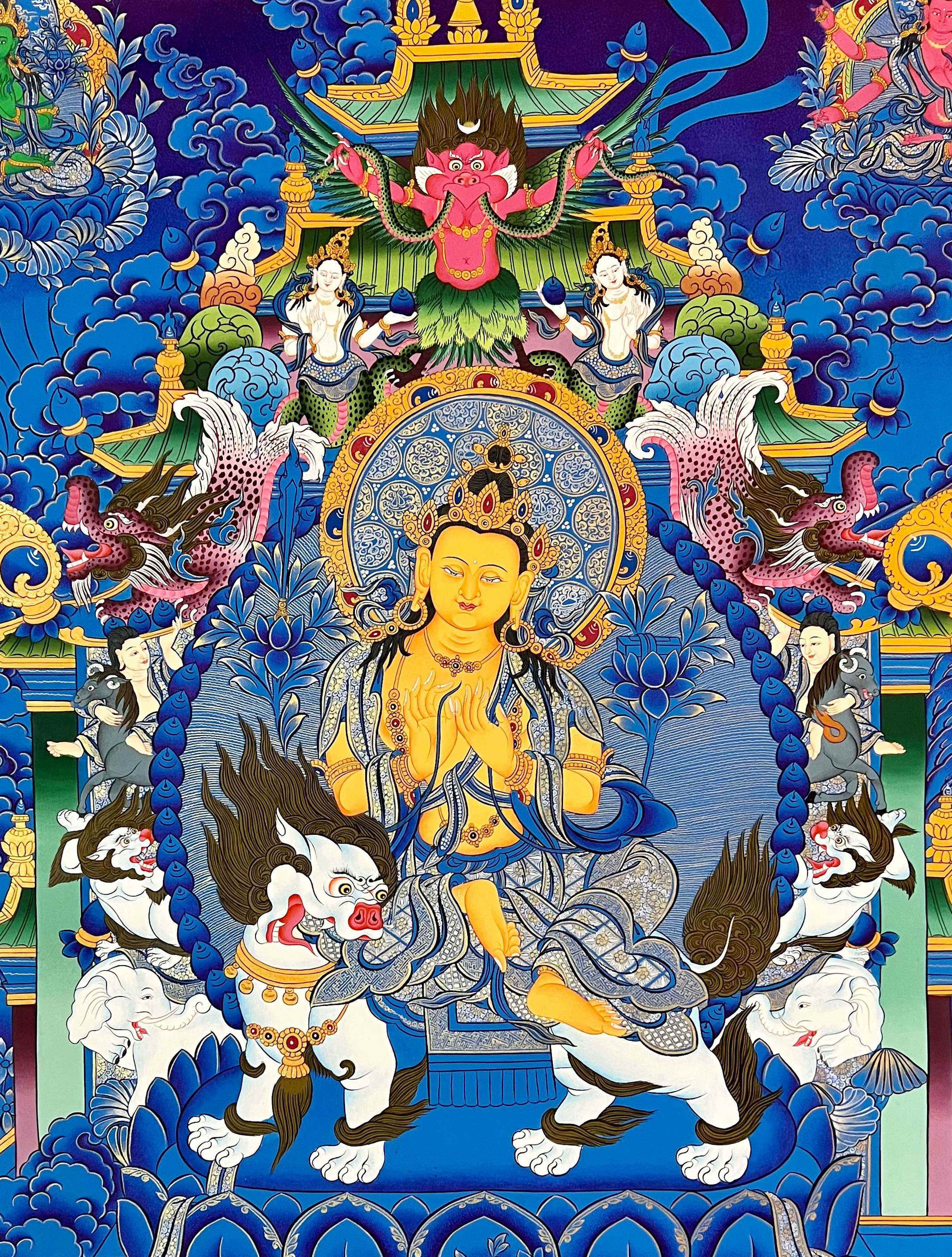 Maitreya Buddha Thangka, Tibetan Buddhist Art, Hand Painted, <span Style=