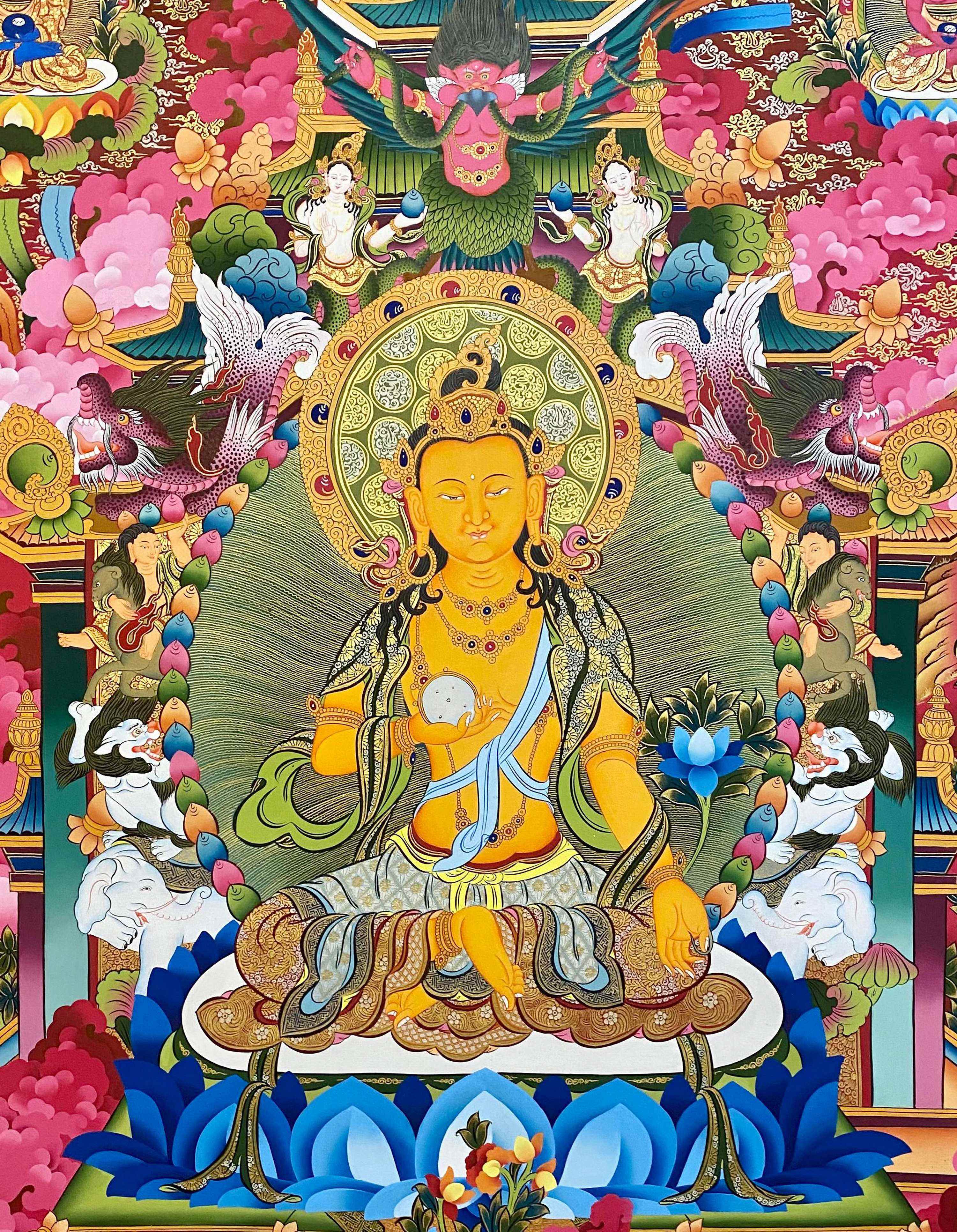 Ksitigarbha Thangka, Tibetan Buddhist Art, Hand Painted, <span Style=