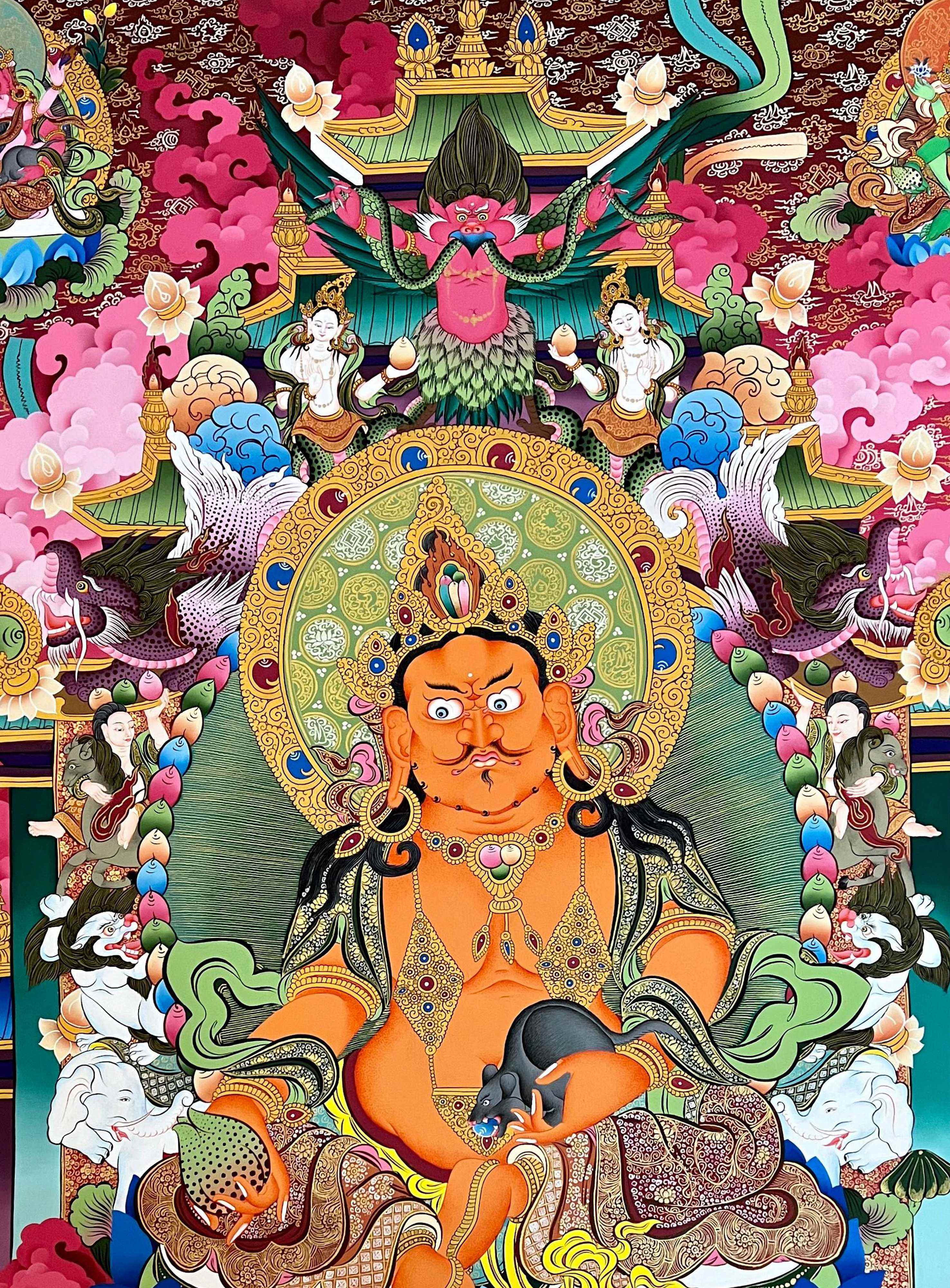 Yellow Jambhala Thangka, Tibetan Buddhist Art, Hand Painted, <span Style=
