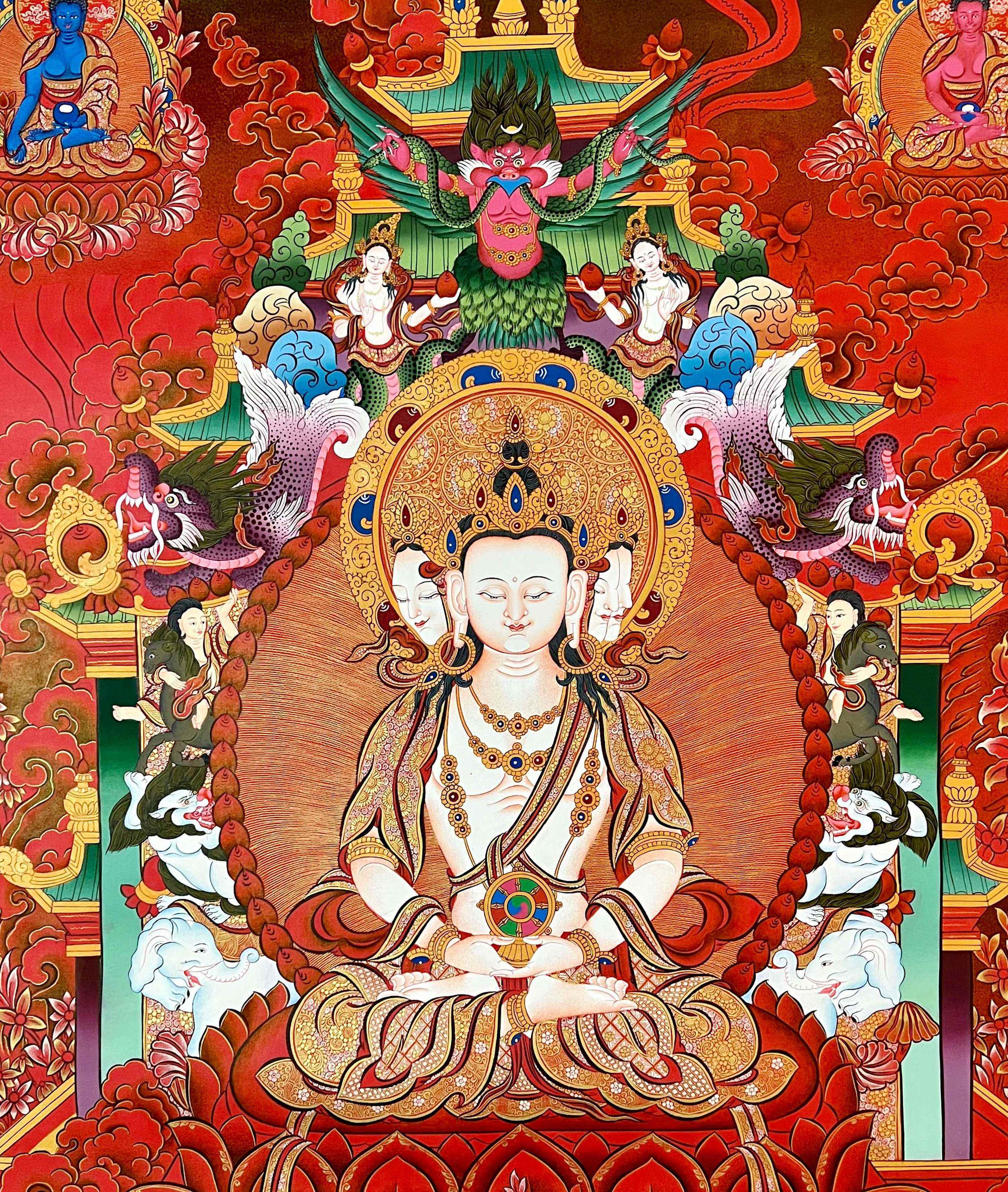Maha Vairochana Thangka, Tibetan Buddhist Art, Hand Painted, <span Style=