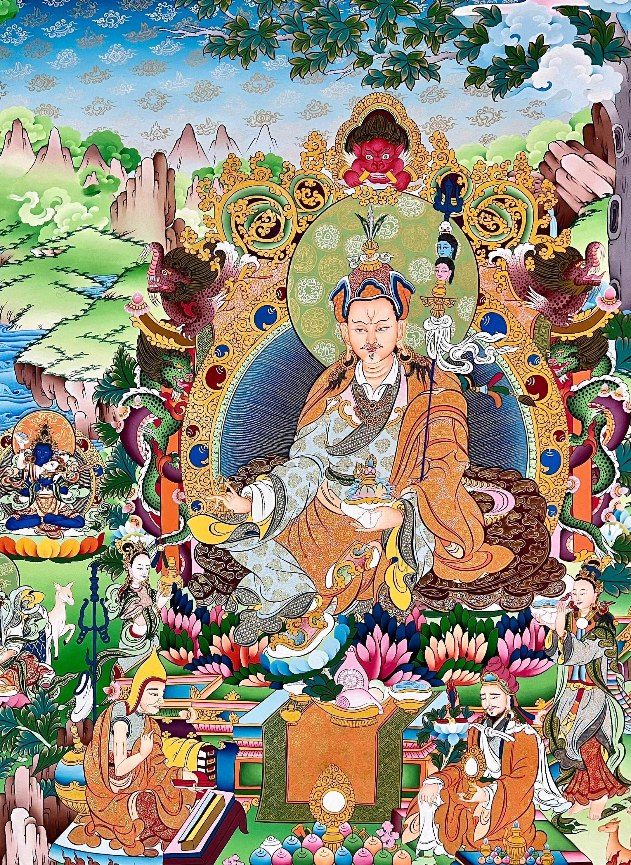 Padmasambhava Thangka, Tibetan Buddhist Art, Hand Painted, <span Style=