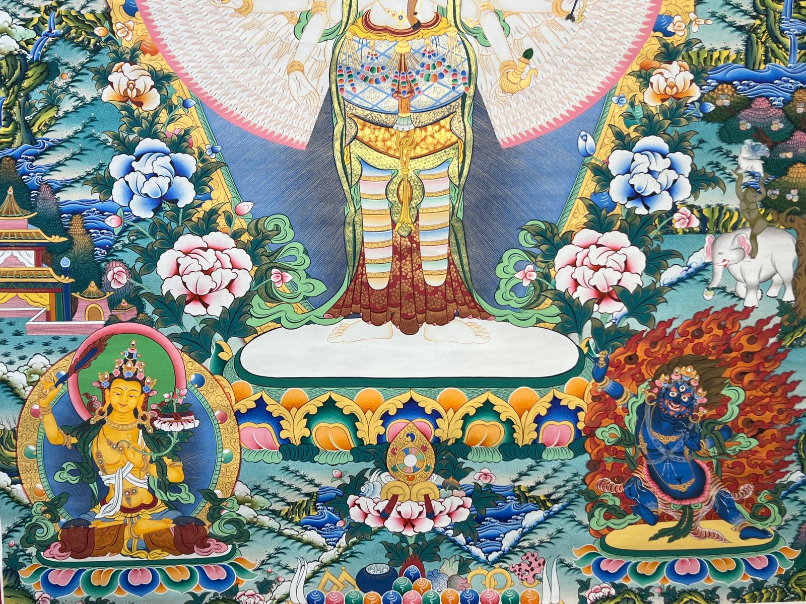 Sahasrabhuja Avalokitesvara Thangka, Tibetan Buddhist Art, Hand Painted, <span Style=