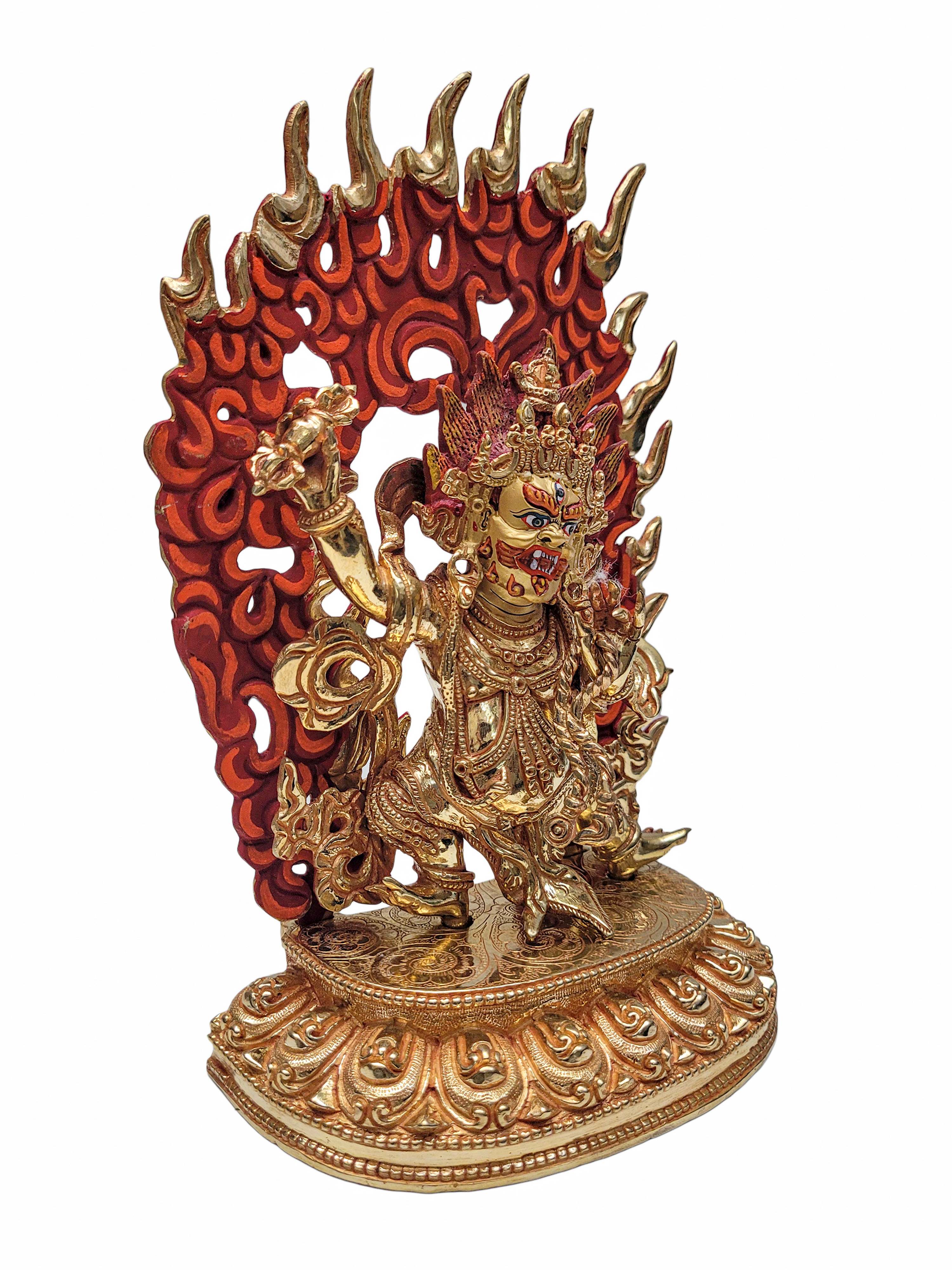 vajrapani, Buddhist Handmade Statue, full Gold Plated With face Painted