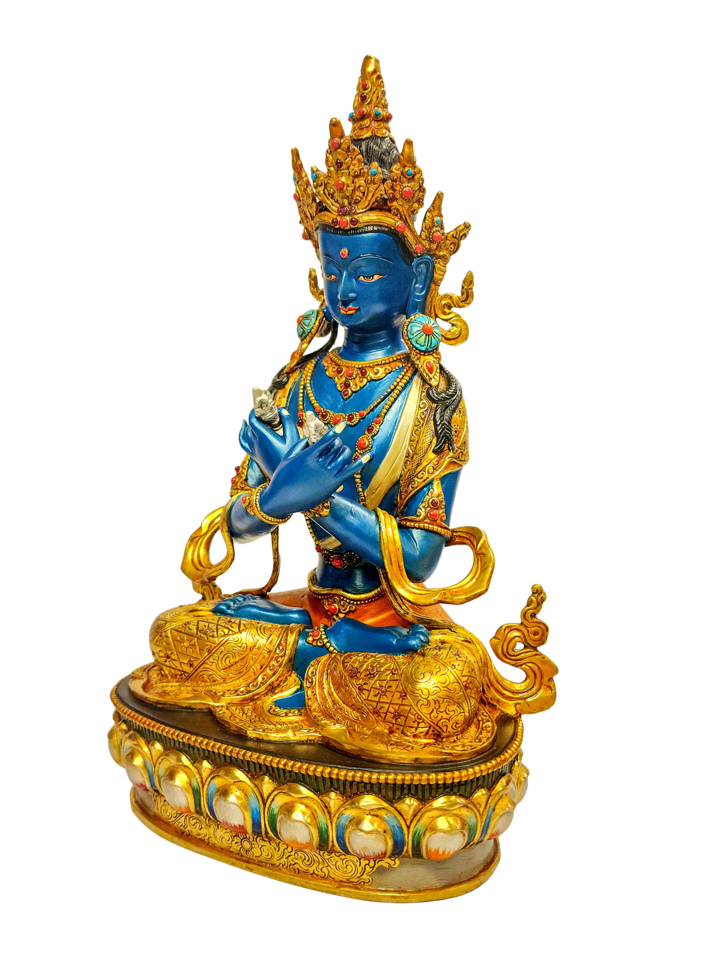 vajradhara, Buddhist Handmade Statue, partly Gold Plated With face Painted, master Quality