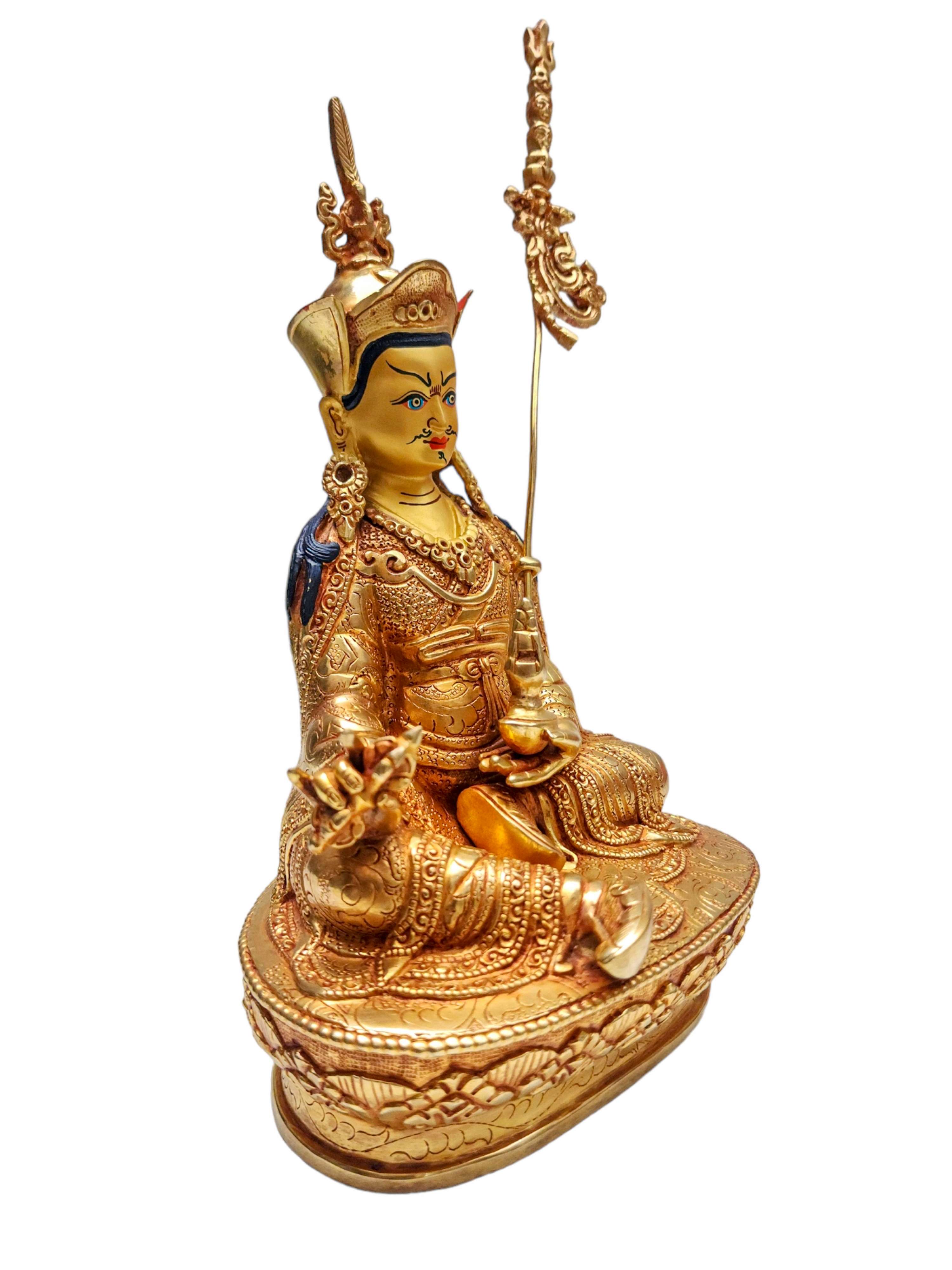 padmasambhava, Buddhist Handmade Statue, gold Plated With face Painted