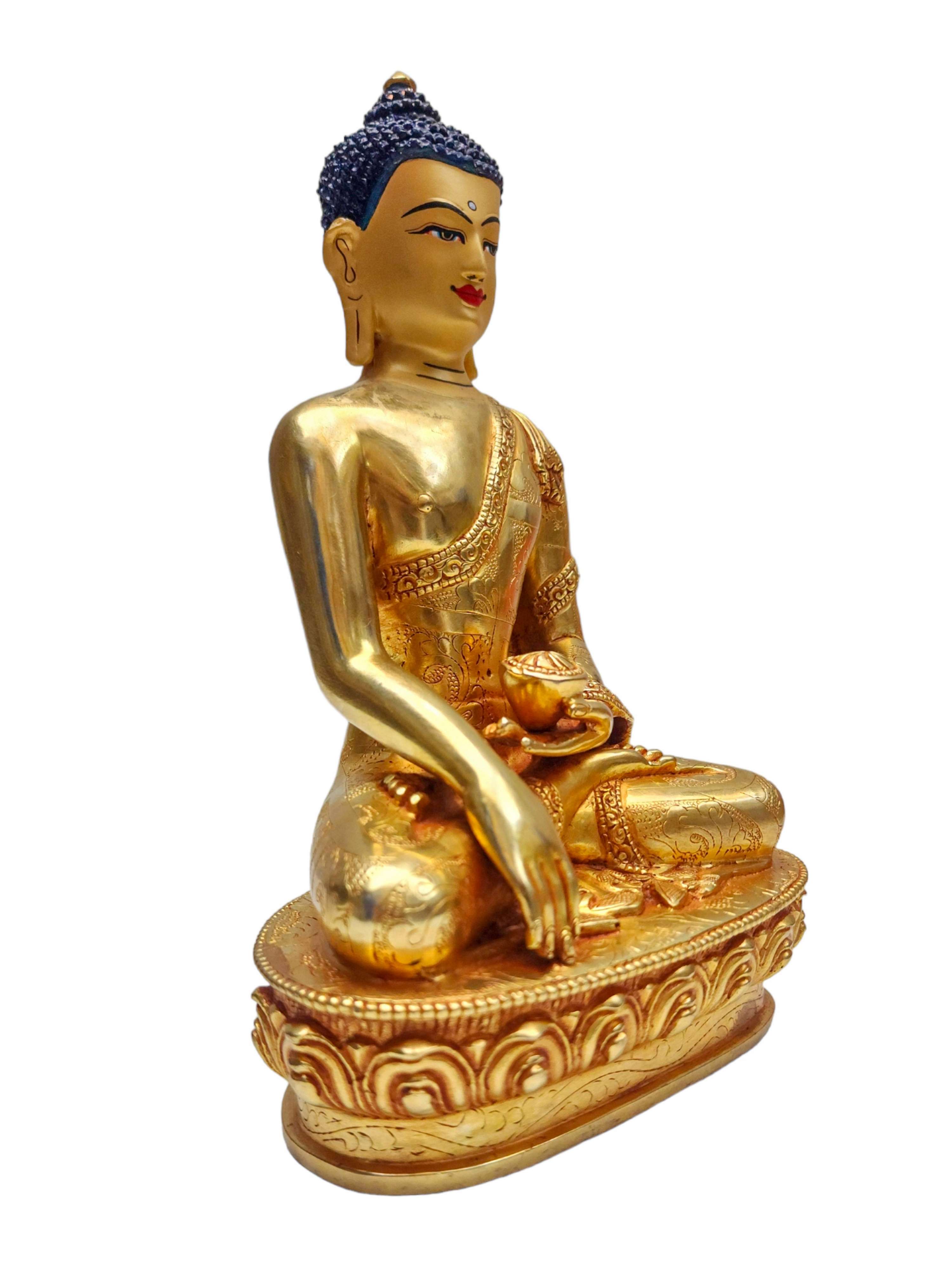 shakyamuni Buddha, Buddhist Handmade Statue, gold Plated With face Painted