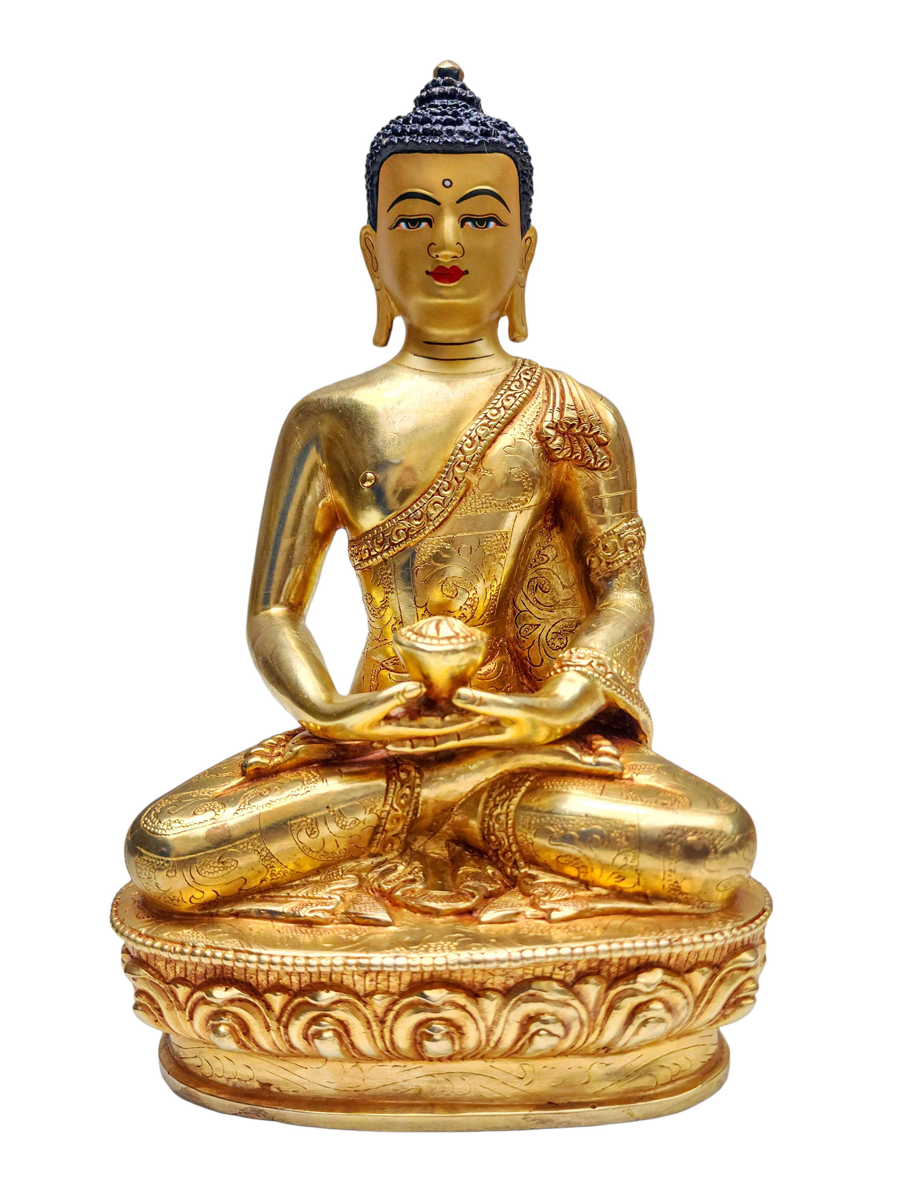 amitabha Buddha, Buddhist Handmade Statue, gold Plated With face Painted