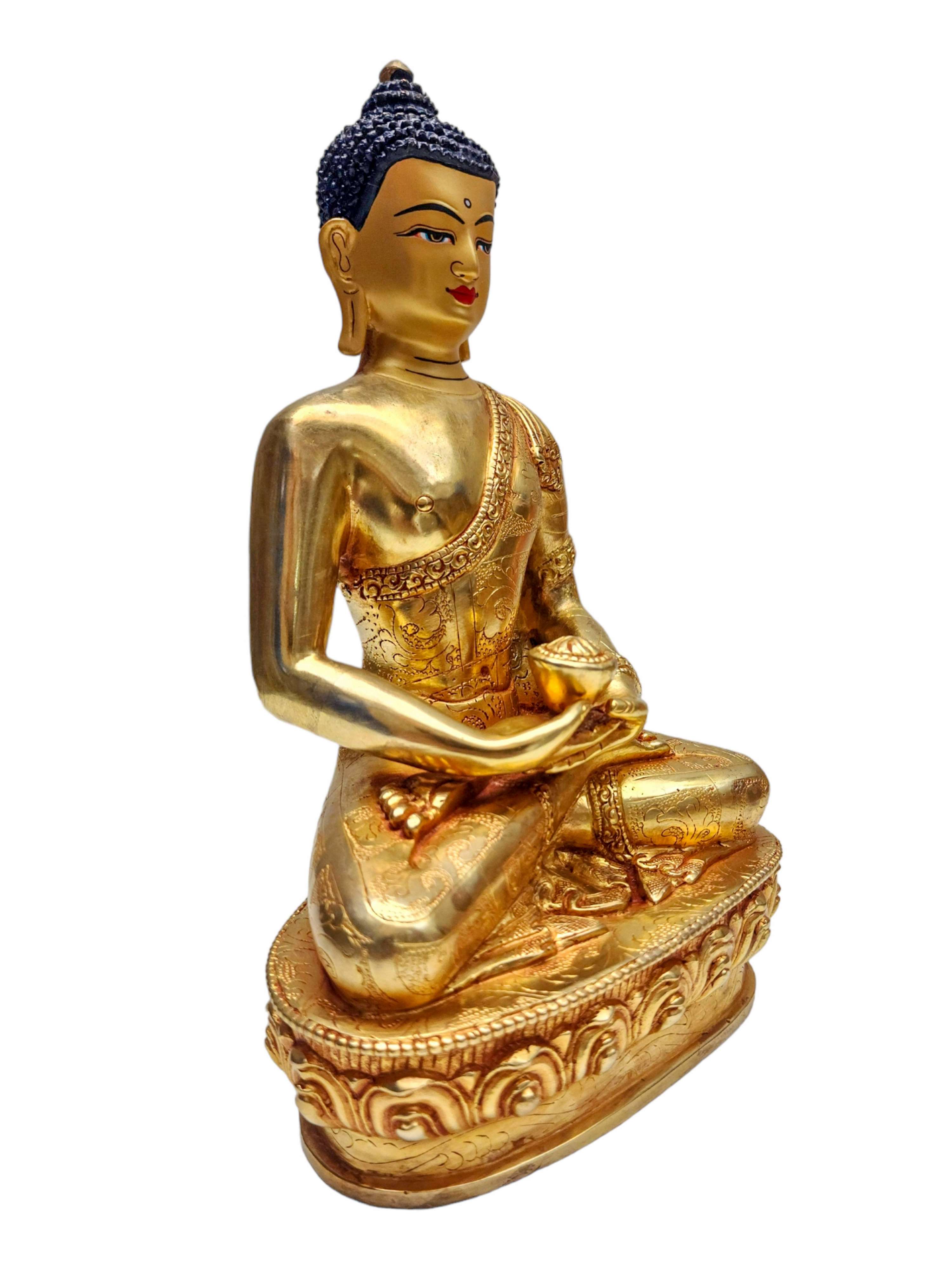 amitabha Buddha, Buddhist Handmade Statue, gold Plated With face Painted