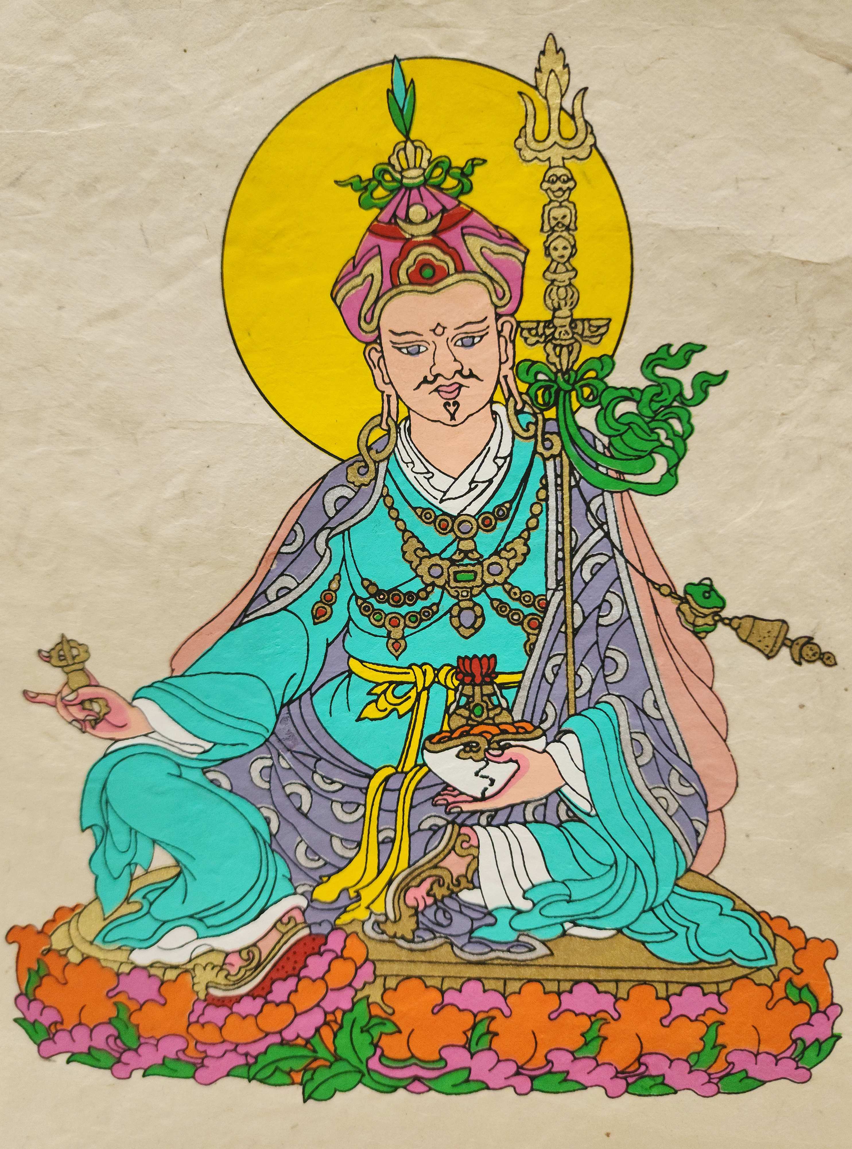 Padmasambhava, Buddhist Scroll, Made In Lokta Paper, screen Printed, And Hand-painted